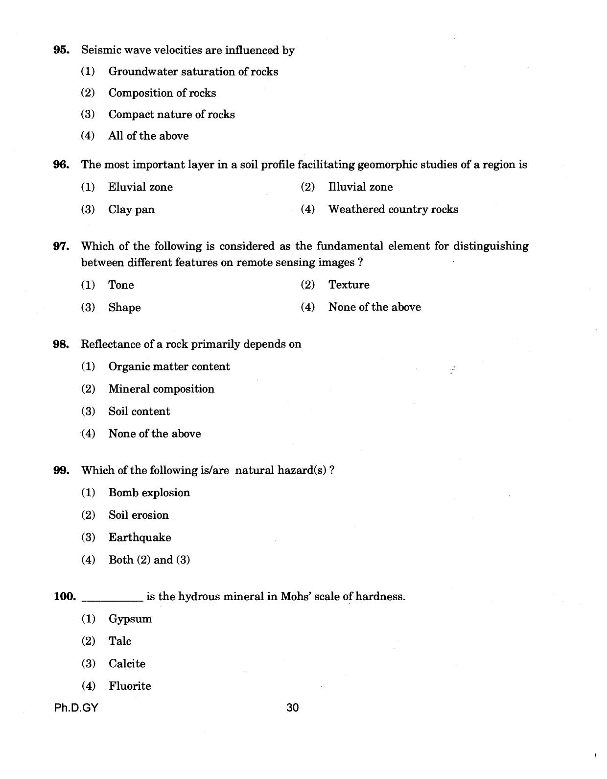 IGNOU PhD Entrance Test Ph.D (Geology) 2018 Question Paper - Page 30