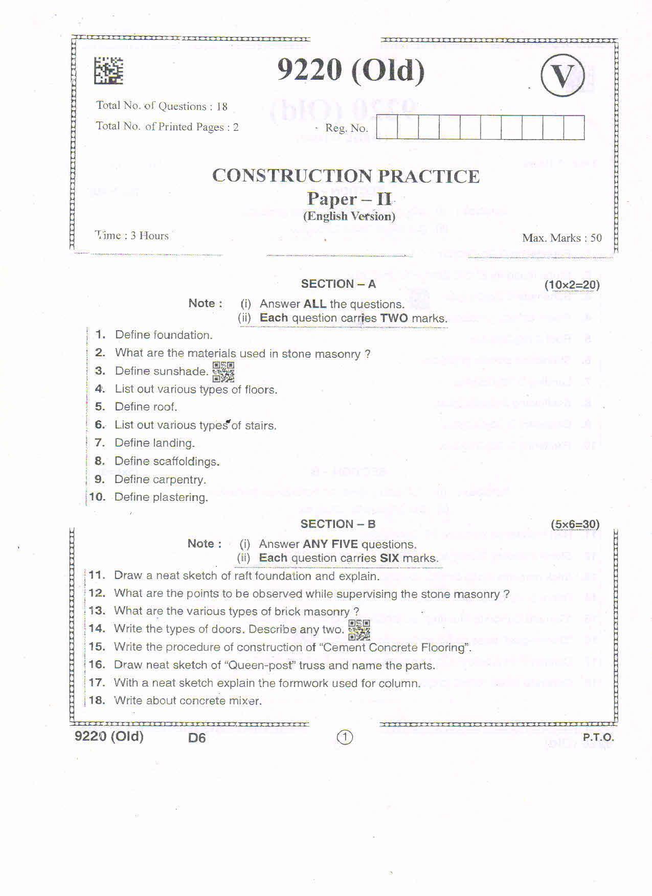 AP Intermediate 2nd Year Vocational Question Paper September-2021-Construction_Practice-II - Page 1