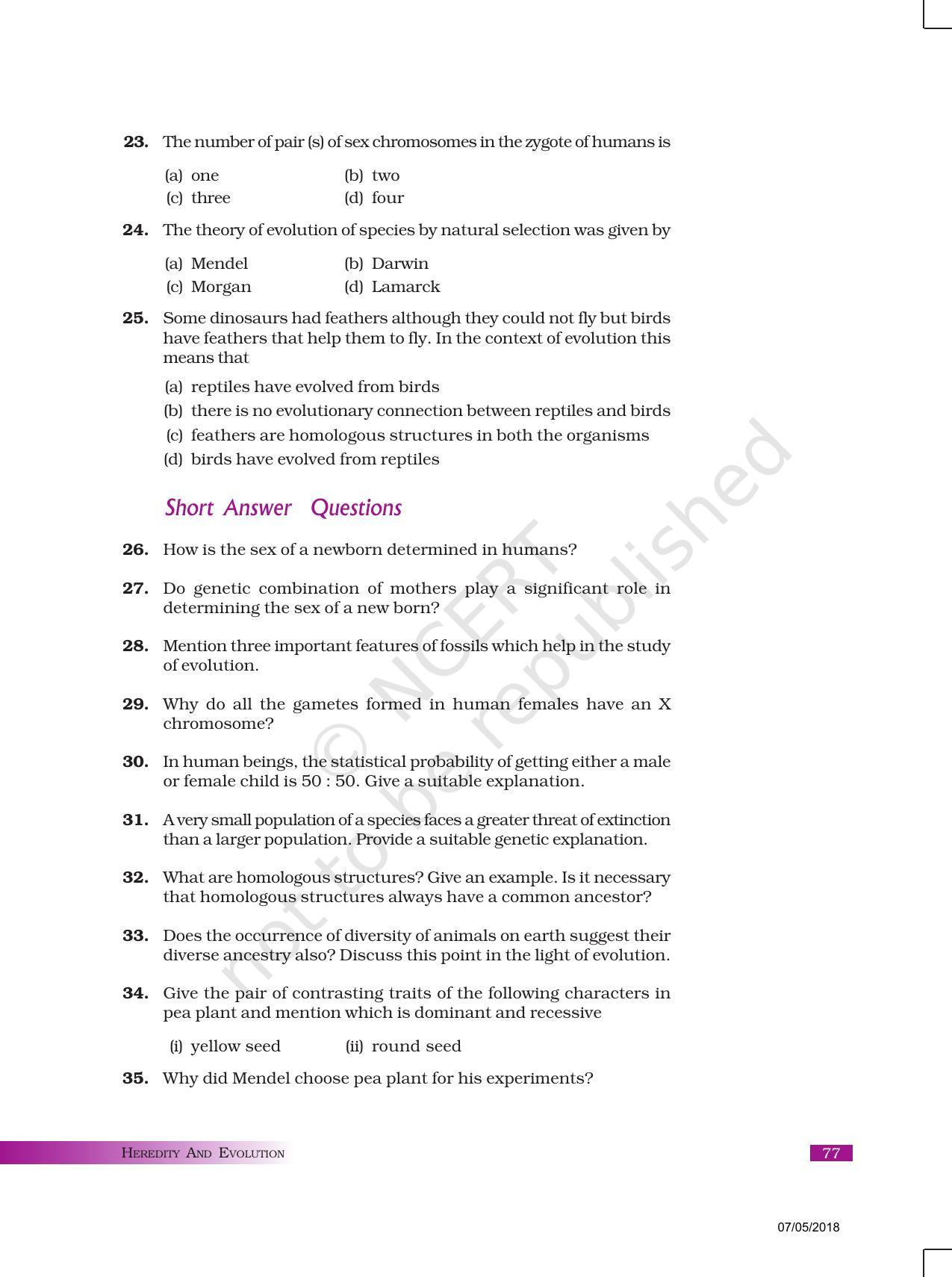 NCERT Exemplar Book for Class 10 Science: Chapter 9 Heredity and Evolution - Page 5