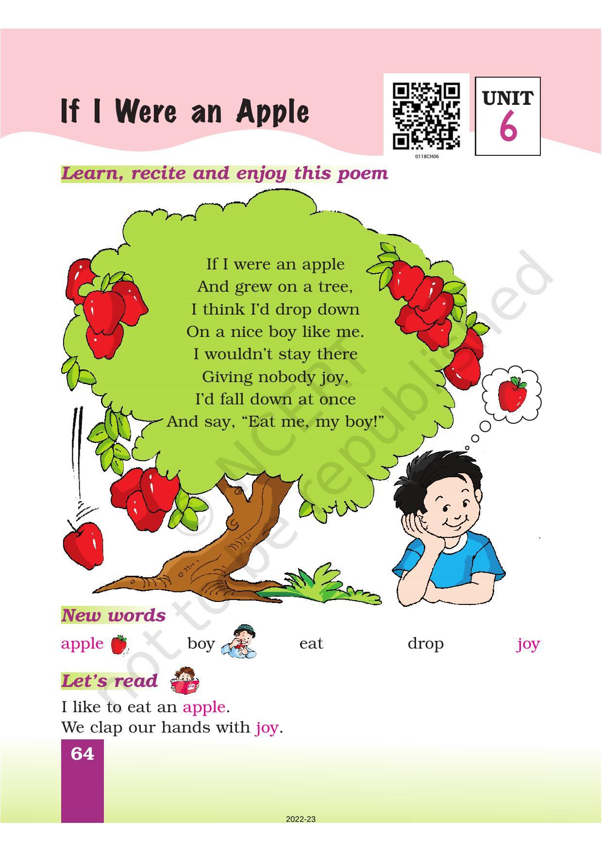 NCERT Book for Class 1 English (Marigold):Unit 6 Poem-If I Were An Apple - Page 1