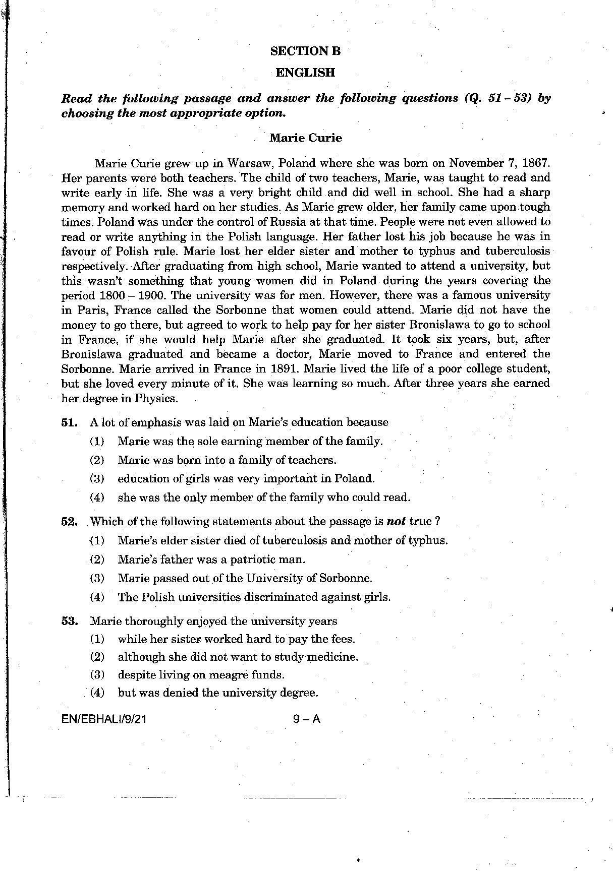 Sainik School Class 9 Question Paper 2021 in English - Page 9