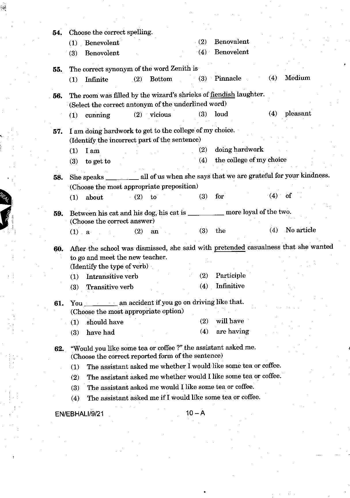 Sainik School Class 9 Question Paper 2021 in English - Page 10