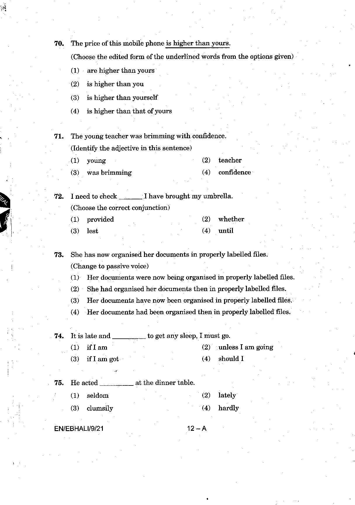 Sainik School Class 9 Question Paper 2021 in English - Page 12