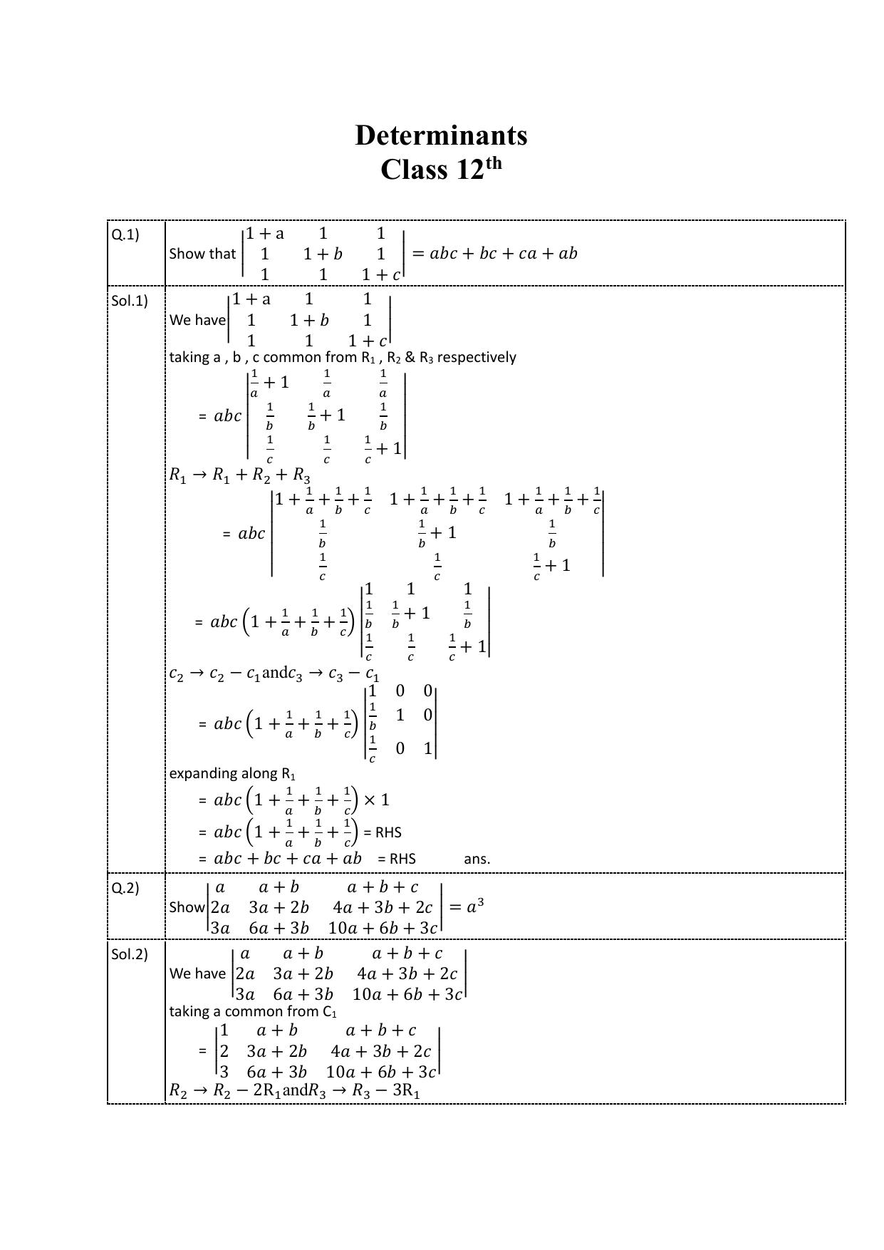 CBSE Class 12 Maths Determinants Assignment 3 - Page 1