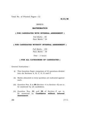 Meghalaya Board (MBOSE) Class 10 MATHEMATICS  (X-21-M) 2021 Question Paper