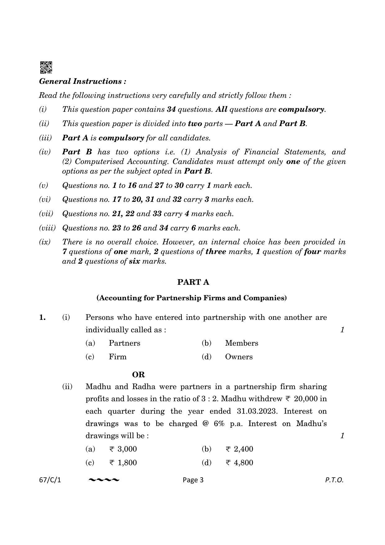 CBSE Class 12 67-1-1 Accountancy 2023 (Compartment) Question Paper - Page 3