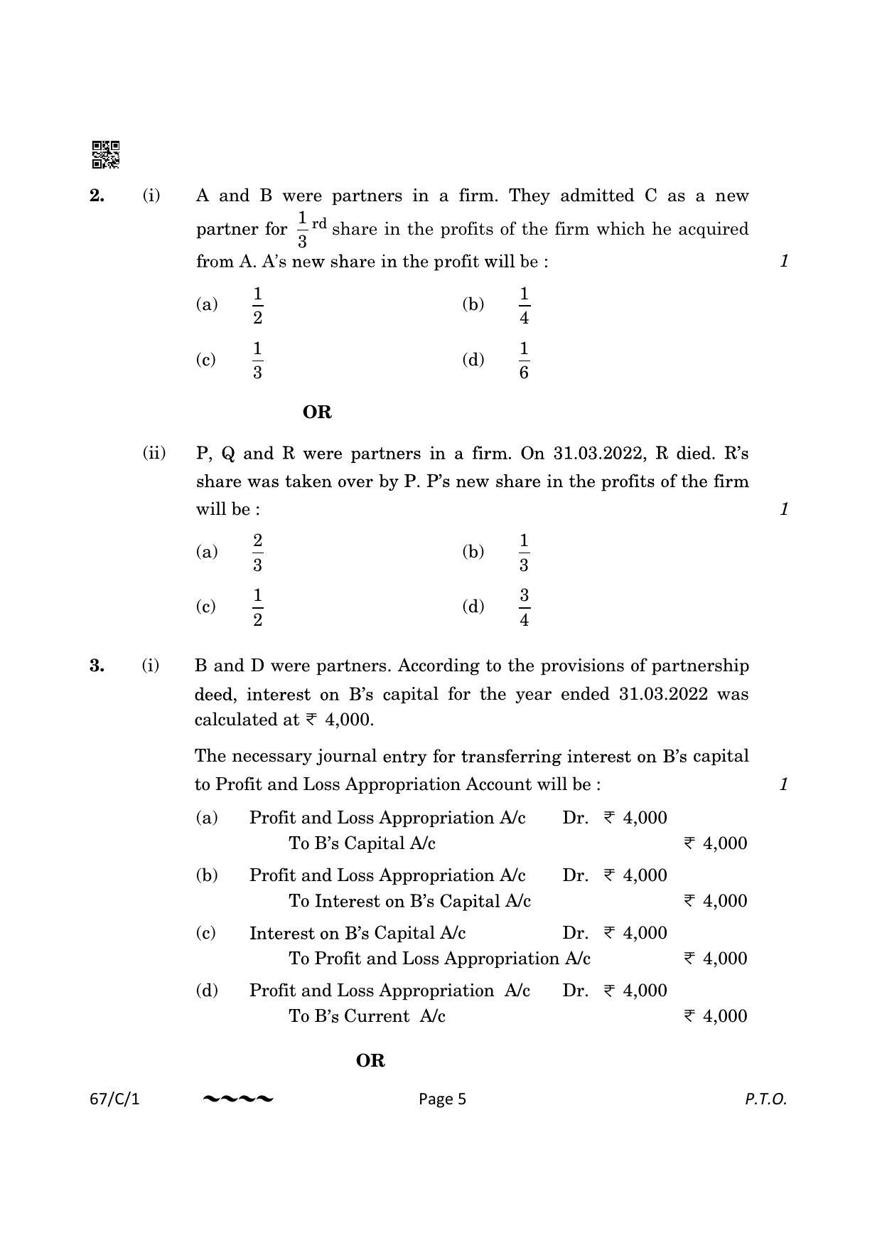 CBSE Class 12 67-1-1 Accountancy 2023 (Compartment) Question Paper - Page 5