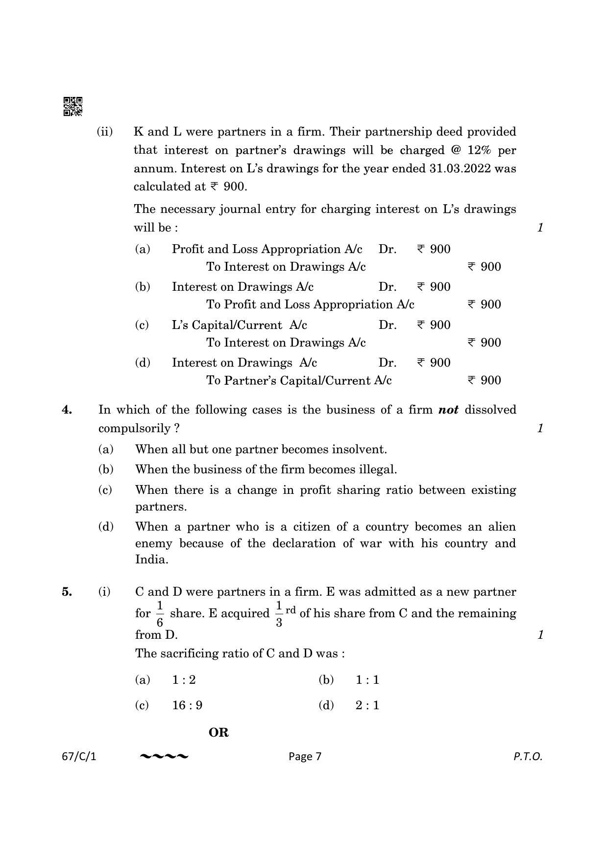 CBSE Class 12 67-1-1 Accountancy 2023 (Compartment) Question Paper - Page 7