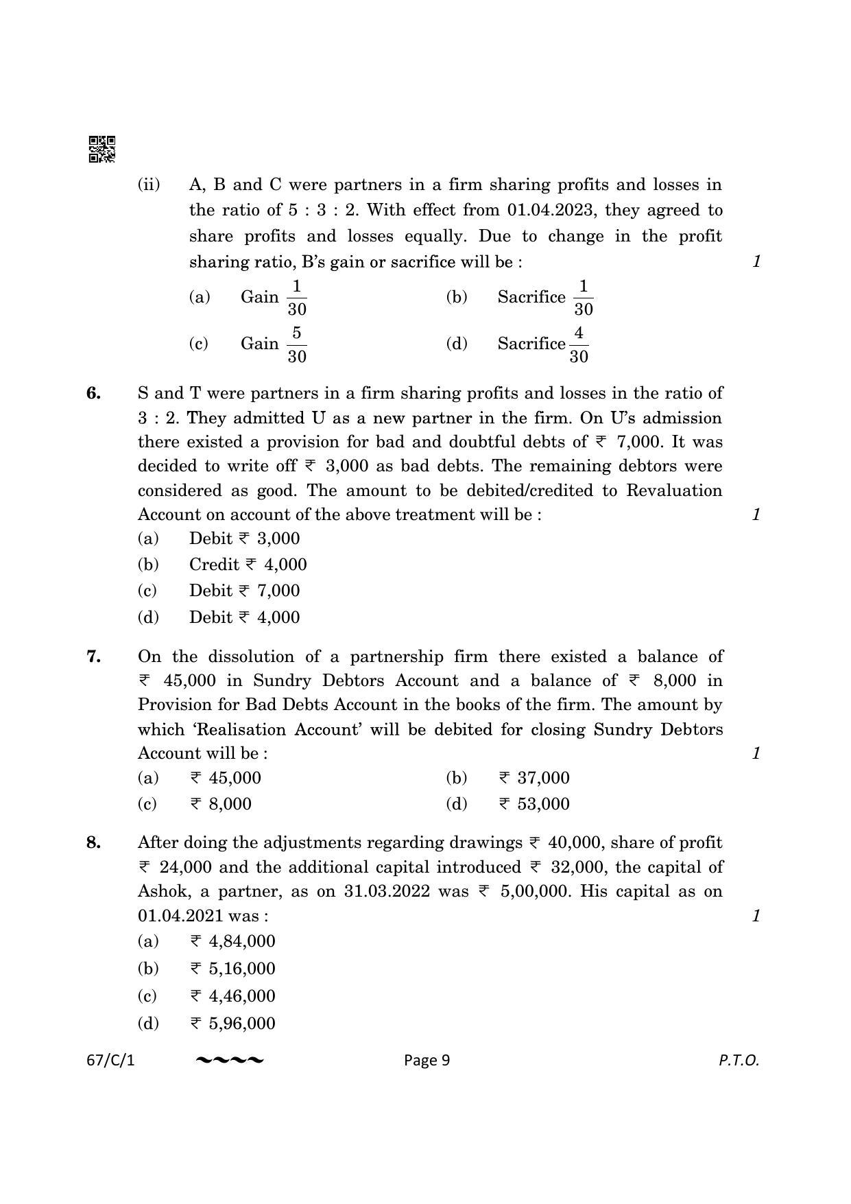 CBSE Class 12 67-1-1 Accountancy 2023 (Compartment) Question Paper - Page 9