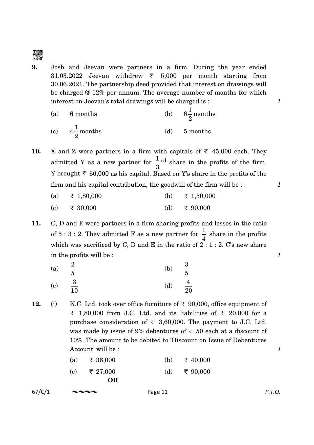 CBSE Class 12 67-1-1 Accountancy 2023 (Compartment) Question Paper - Page 11