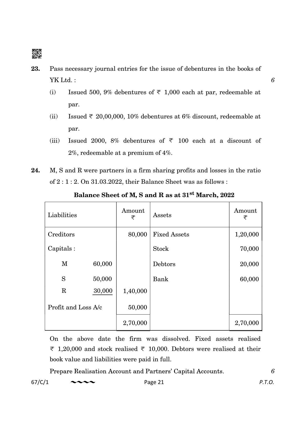 CBSE Class 12 67-1-1 Accountancy 2023 (Compartment) Question Paper - Page 21