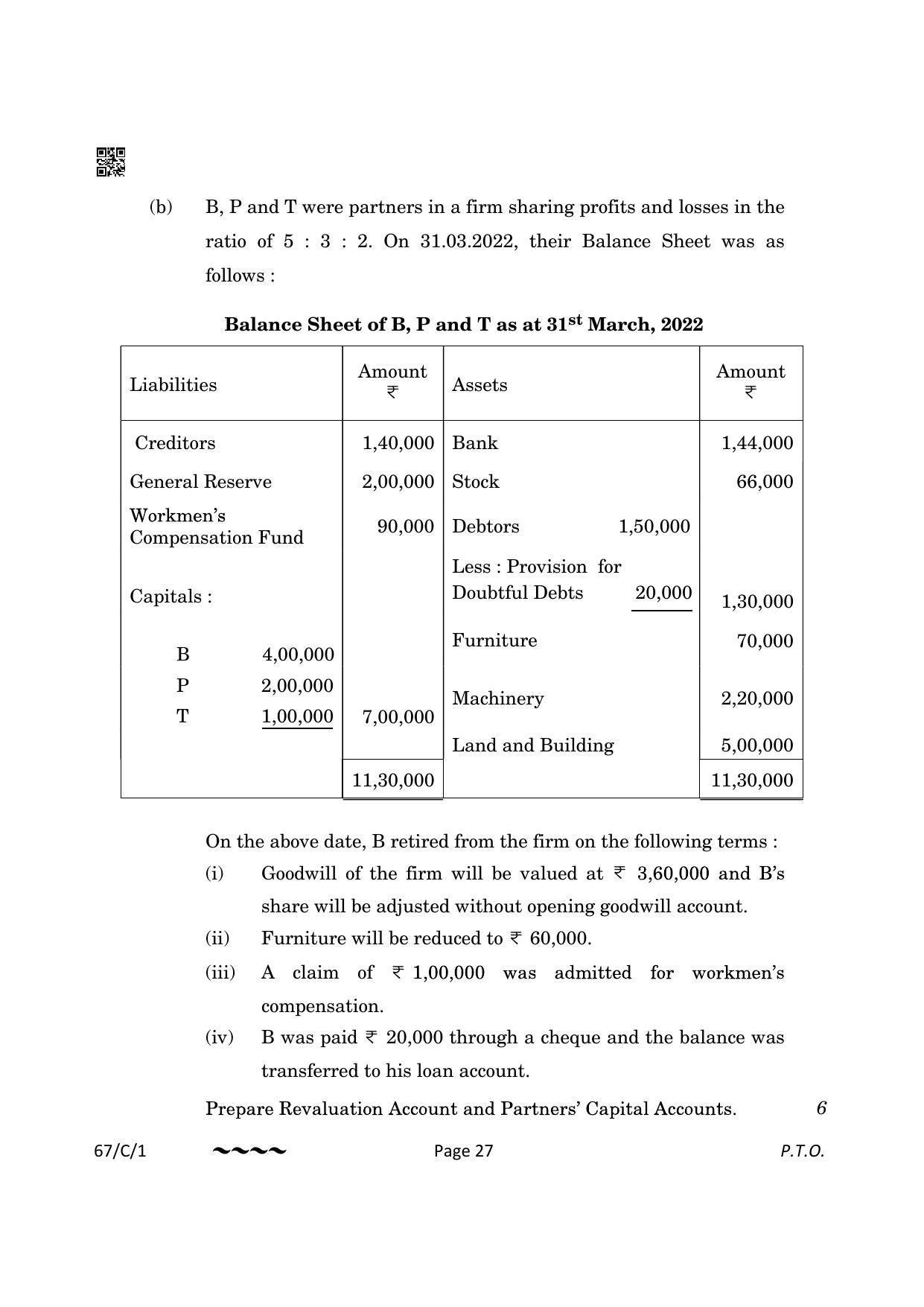 CBSE Class 12 67-1-1 Accountancy 2023 (Compartment) Question Paper - Page 27