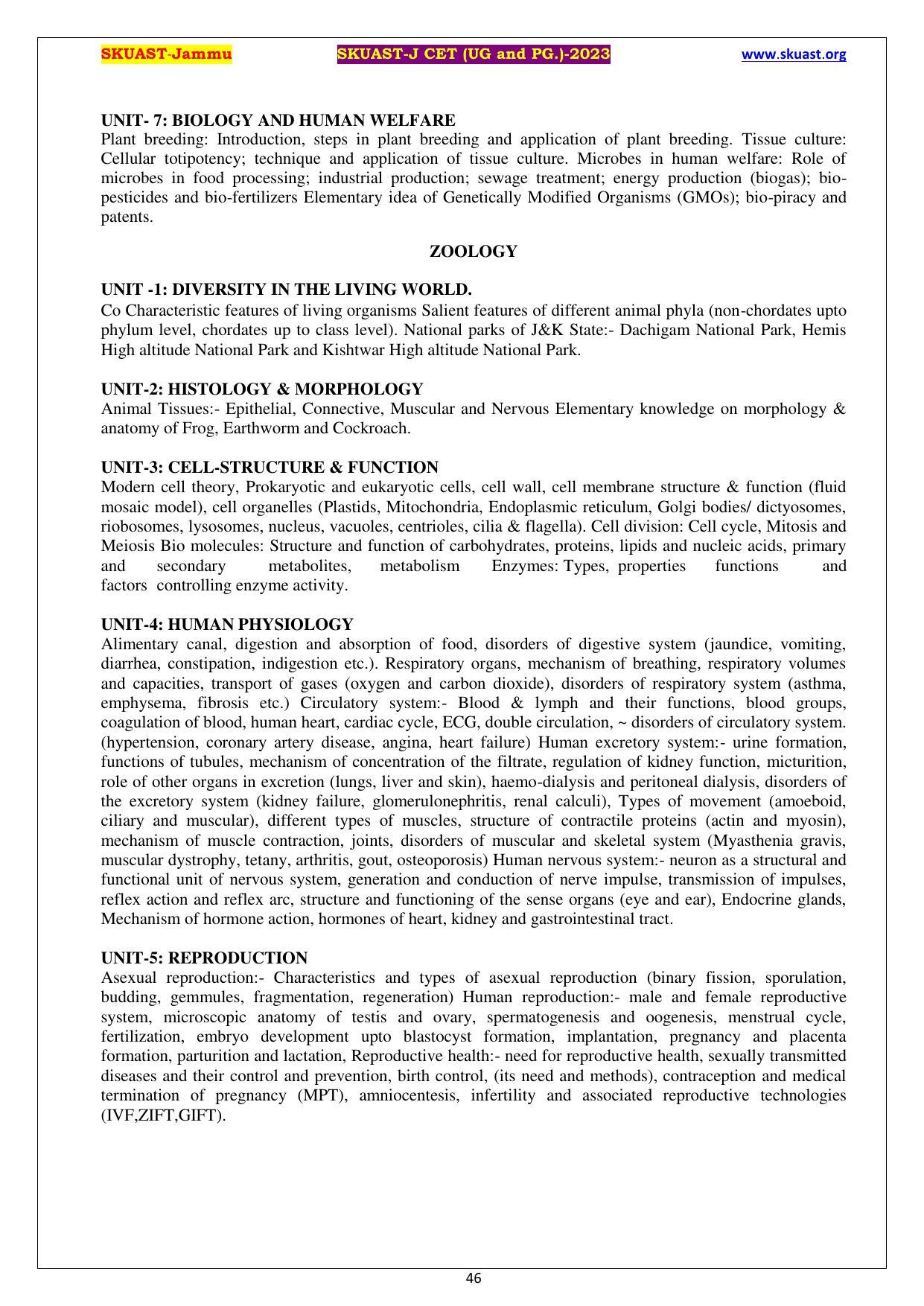 SKUAST Jammu CET Syllabus - Page 46