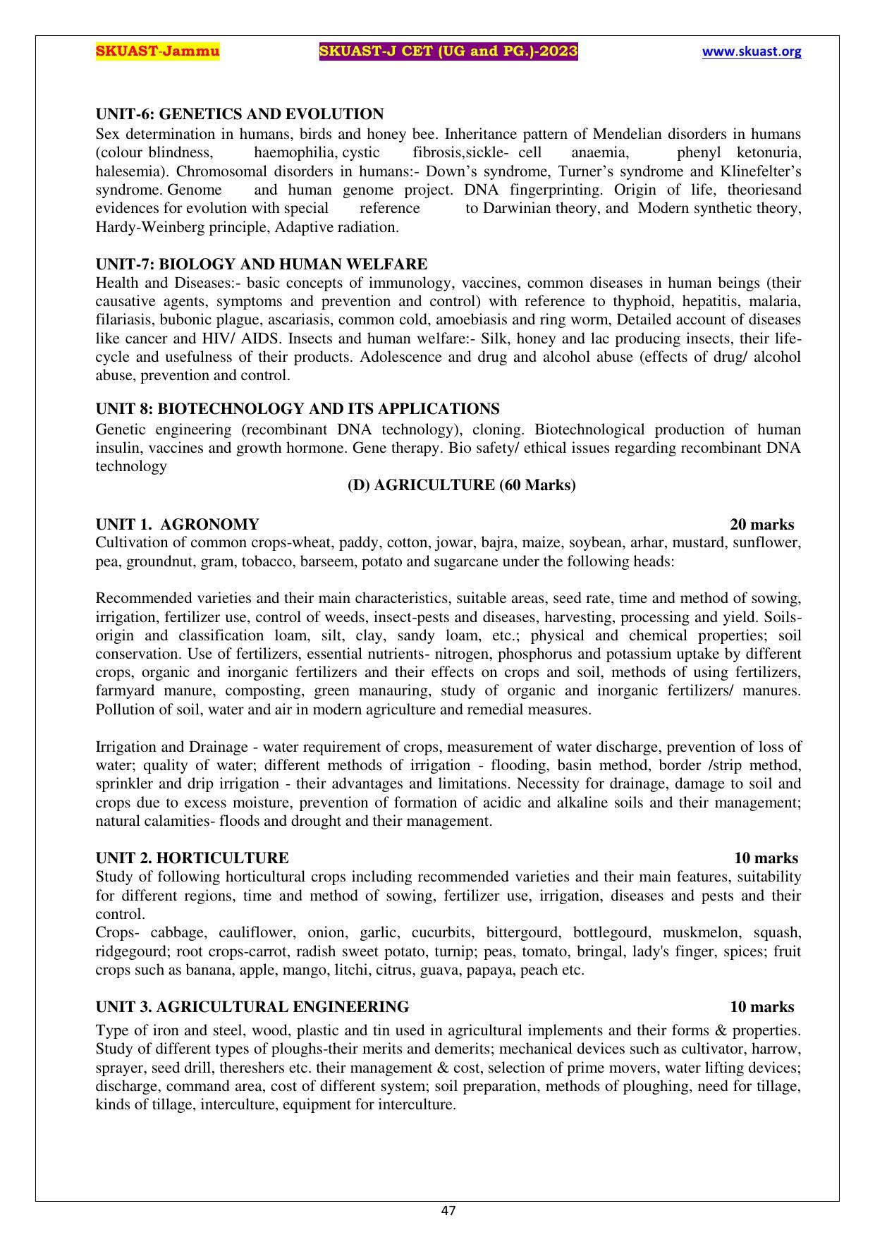 SKUAST Jammu CET Syllabus - Page 47