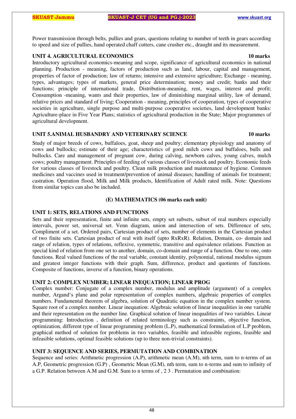 SKUAST Jammu CET Syllabus - Page 48