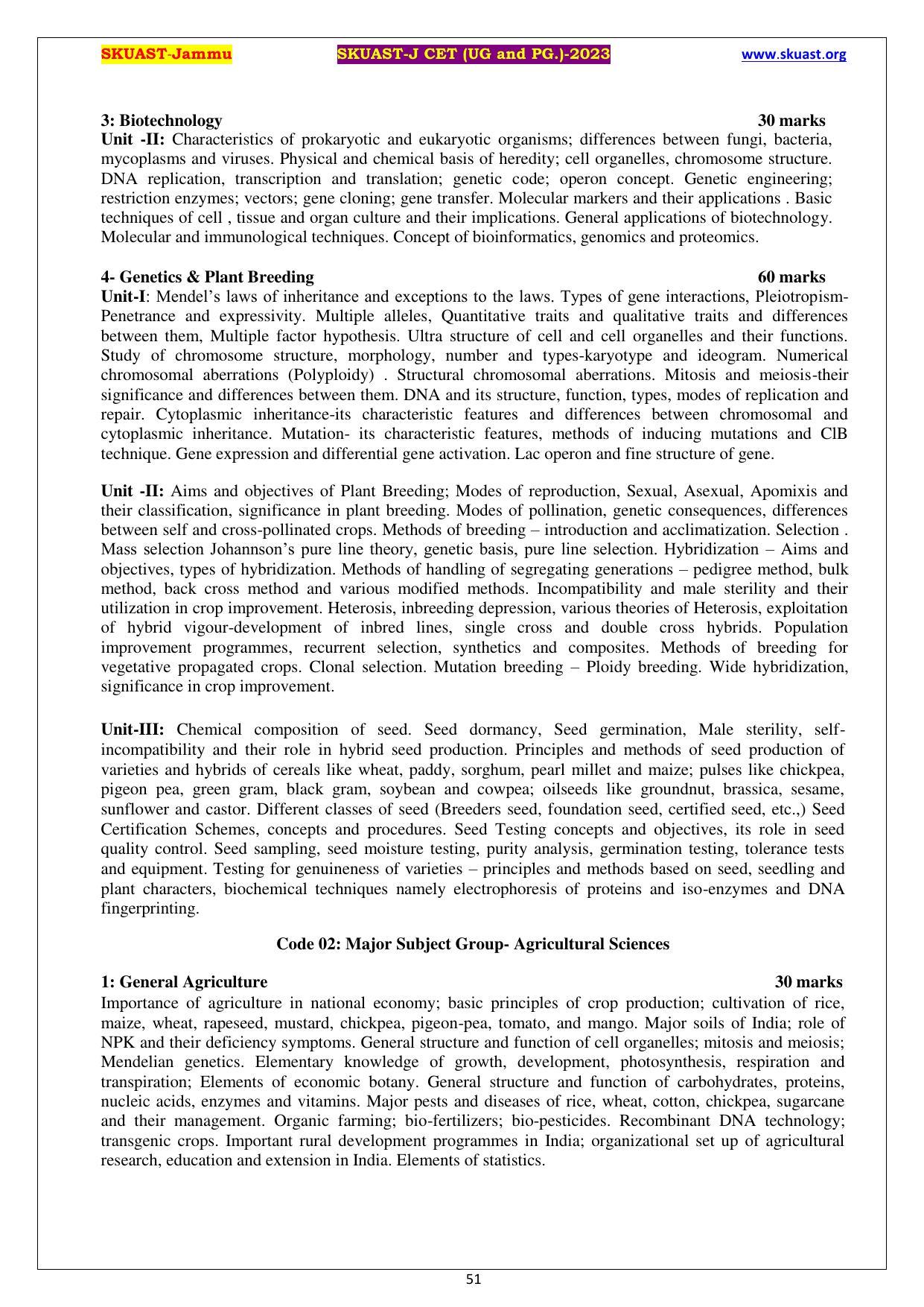 SKUAST Jammu CET Syllabus - Page 51