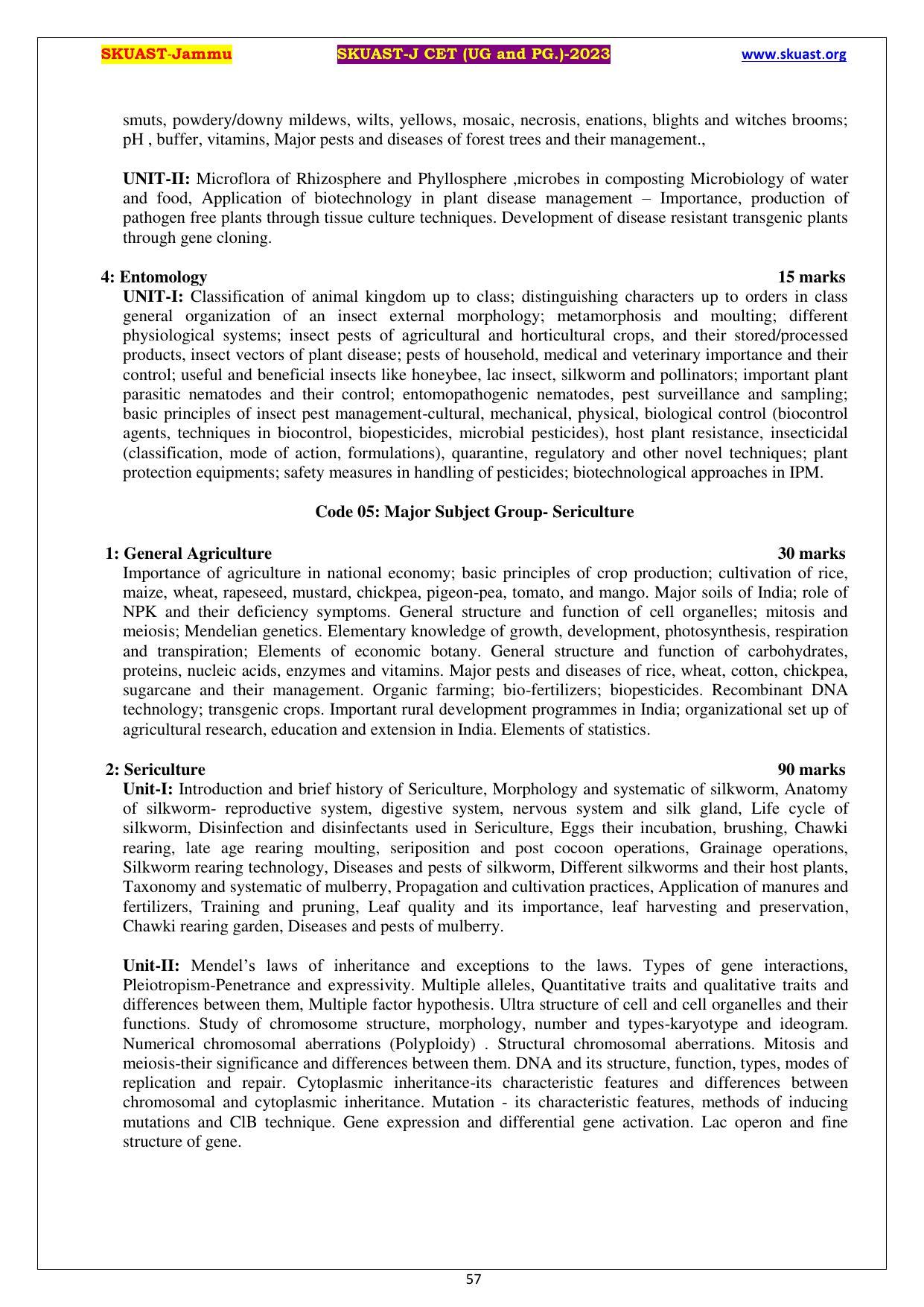 SKUAST Jammu CET Syllabus - Page 57