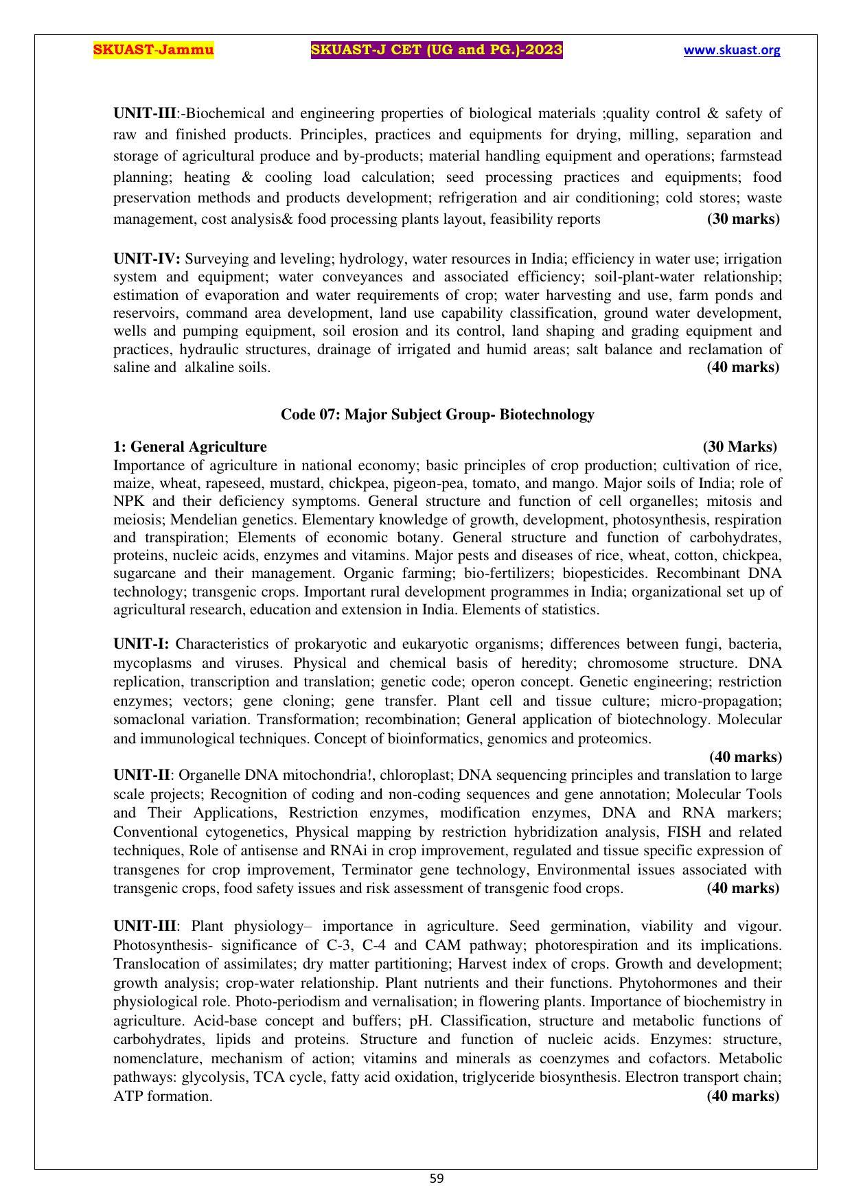 SKUAST Jammu CET Syllabus - Page 59