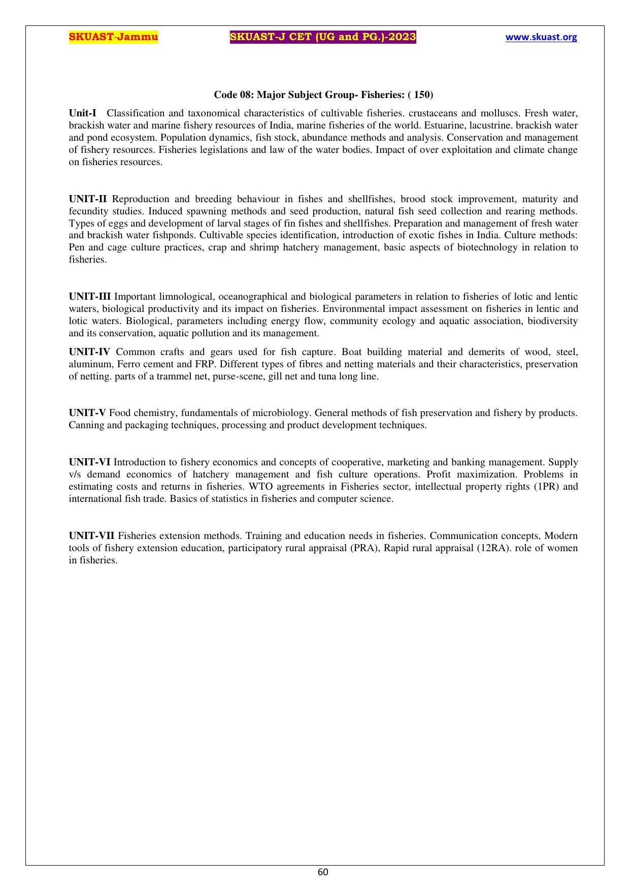 SKUAST Jammu CET Syllabus - Page 60