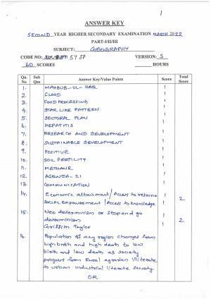 Kerala Plus Two (Class 12th) Answer Key 2022 - Geography