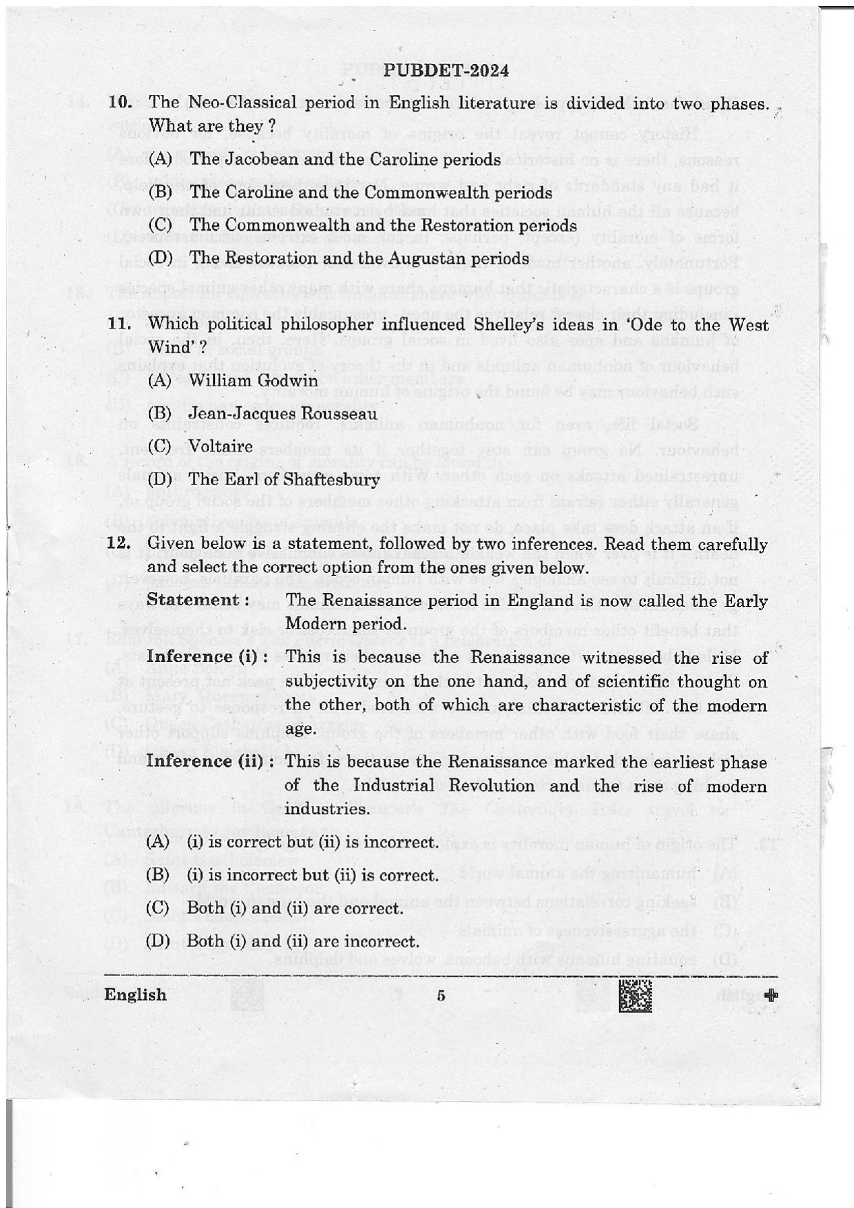 WB PUBDET 2024 English Question Paper - Page 5