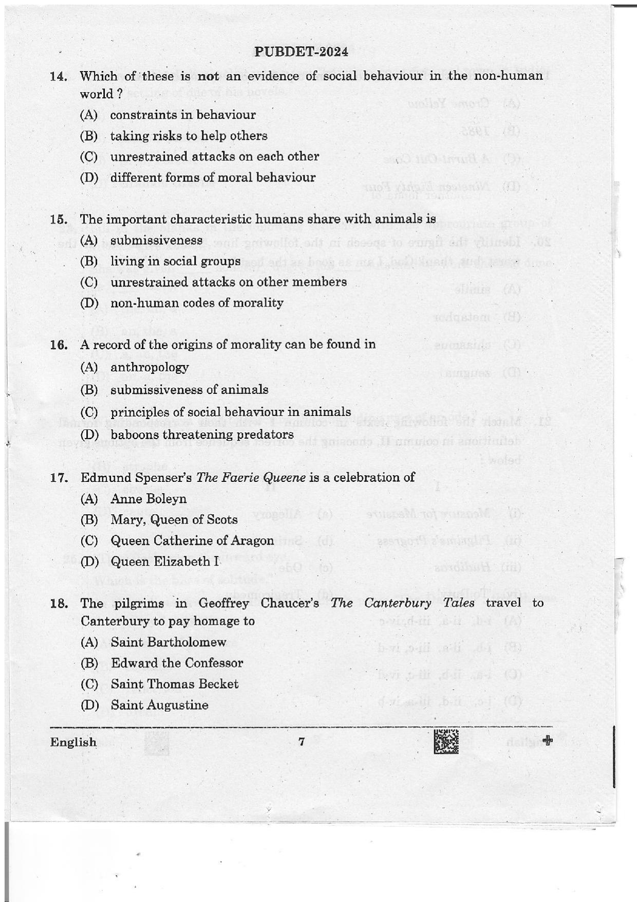 WB PUBDET 2024 English Question Paper - Page 7