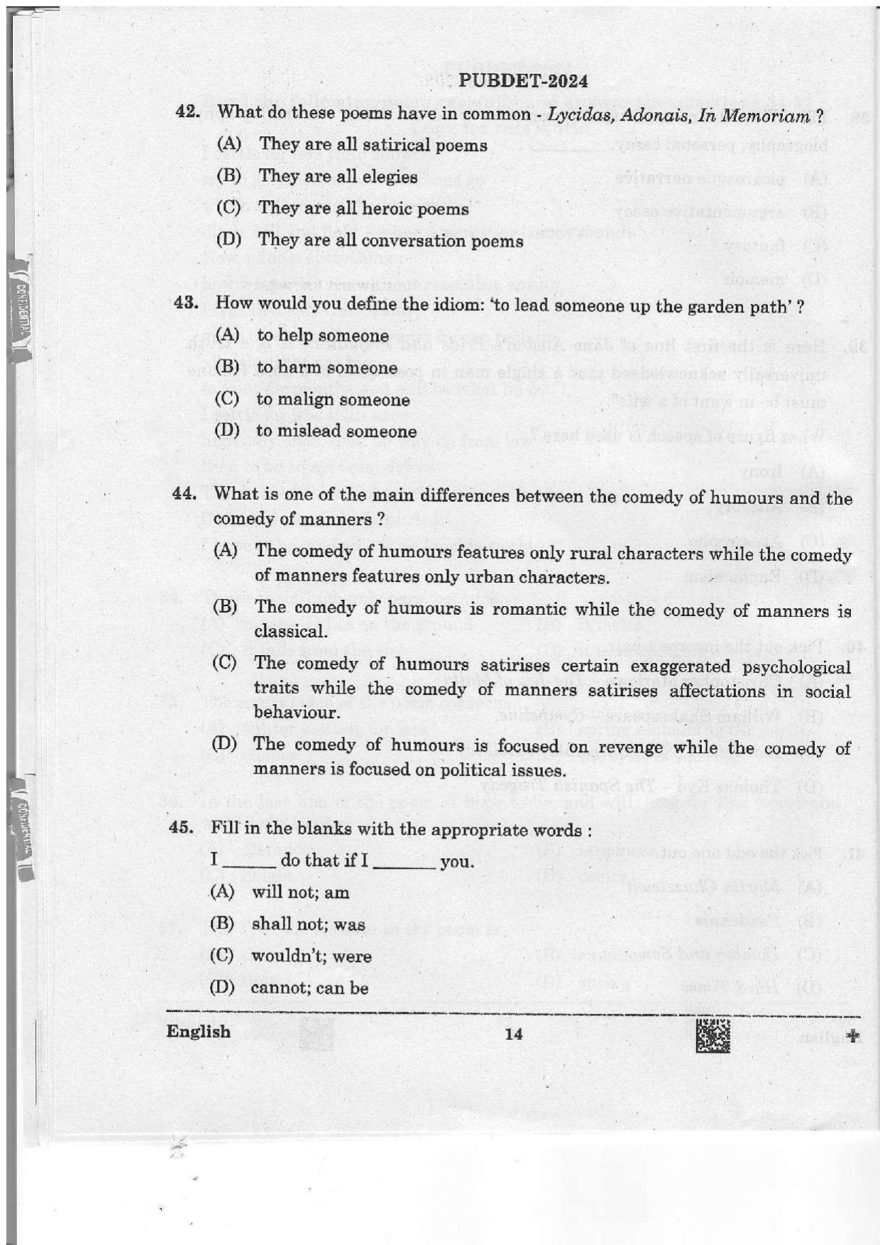 WB PUBDET 2024 English Question Paper - Page 14