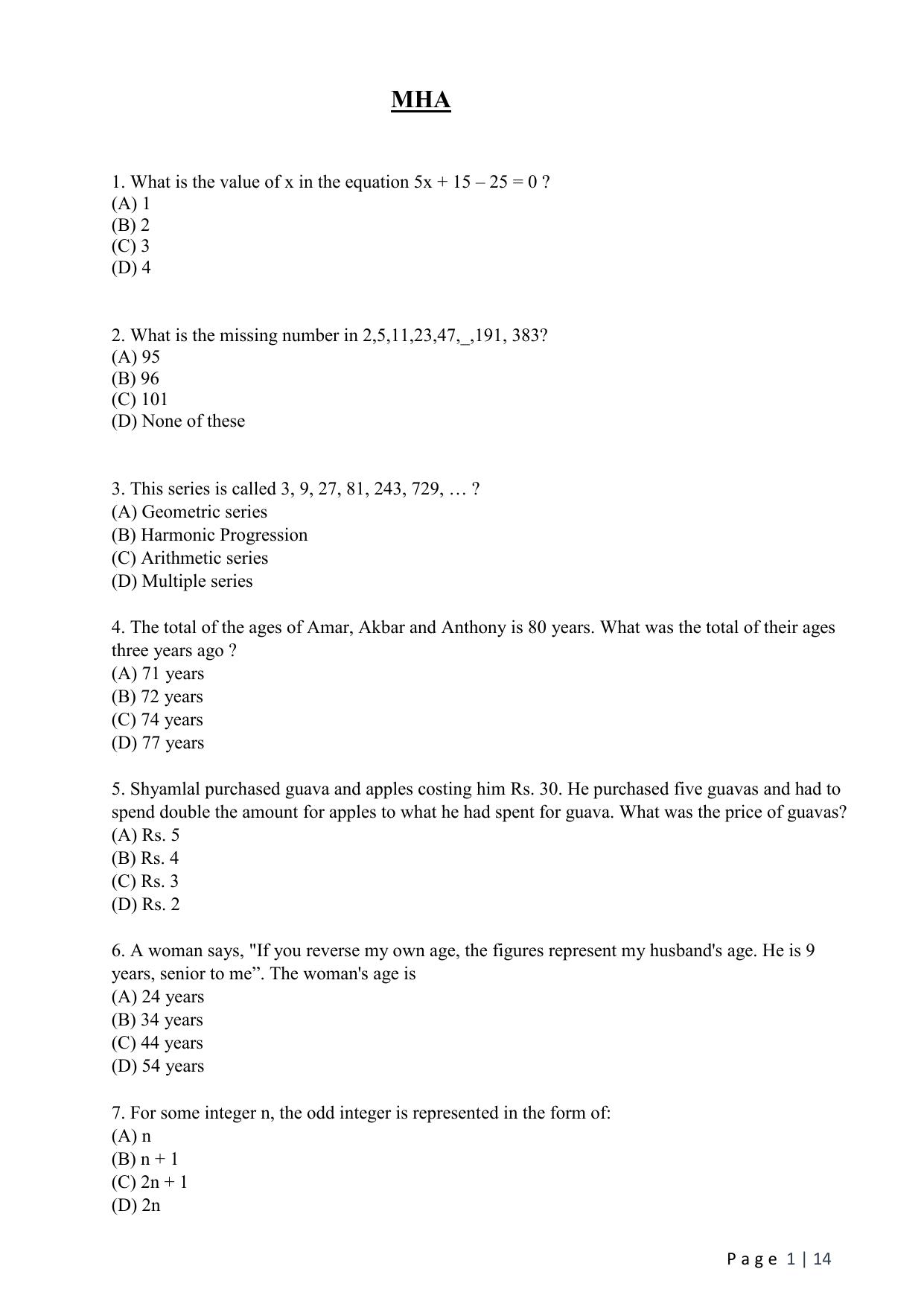 WB JEMAS (PG) MHA 2024 Question Paper - Page 3