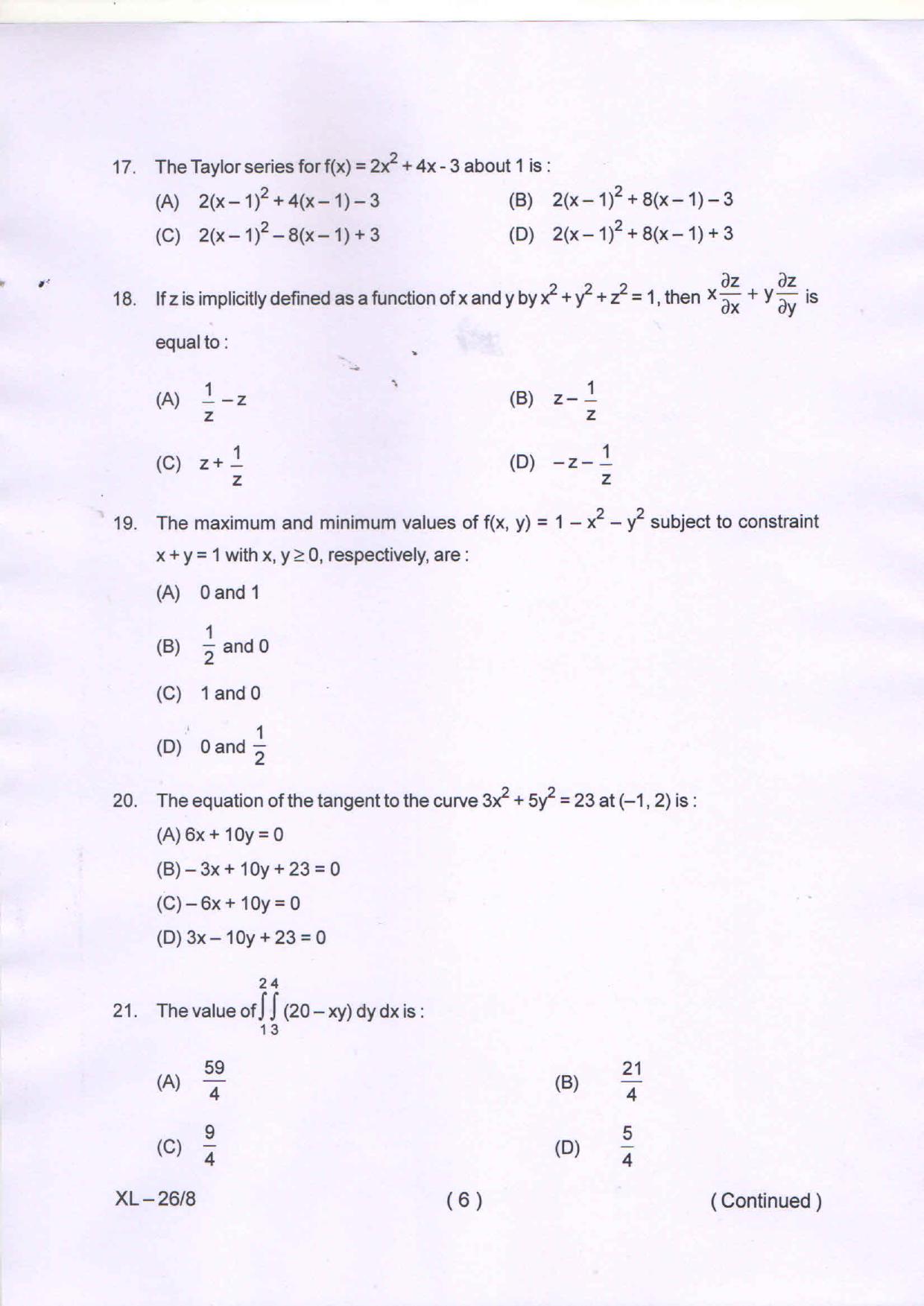 Odisha CPET MATHEMATICS 2020 Question Paper - Page 7