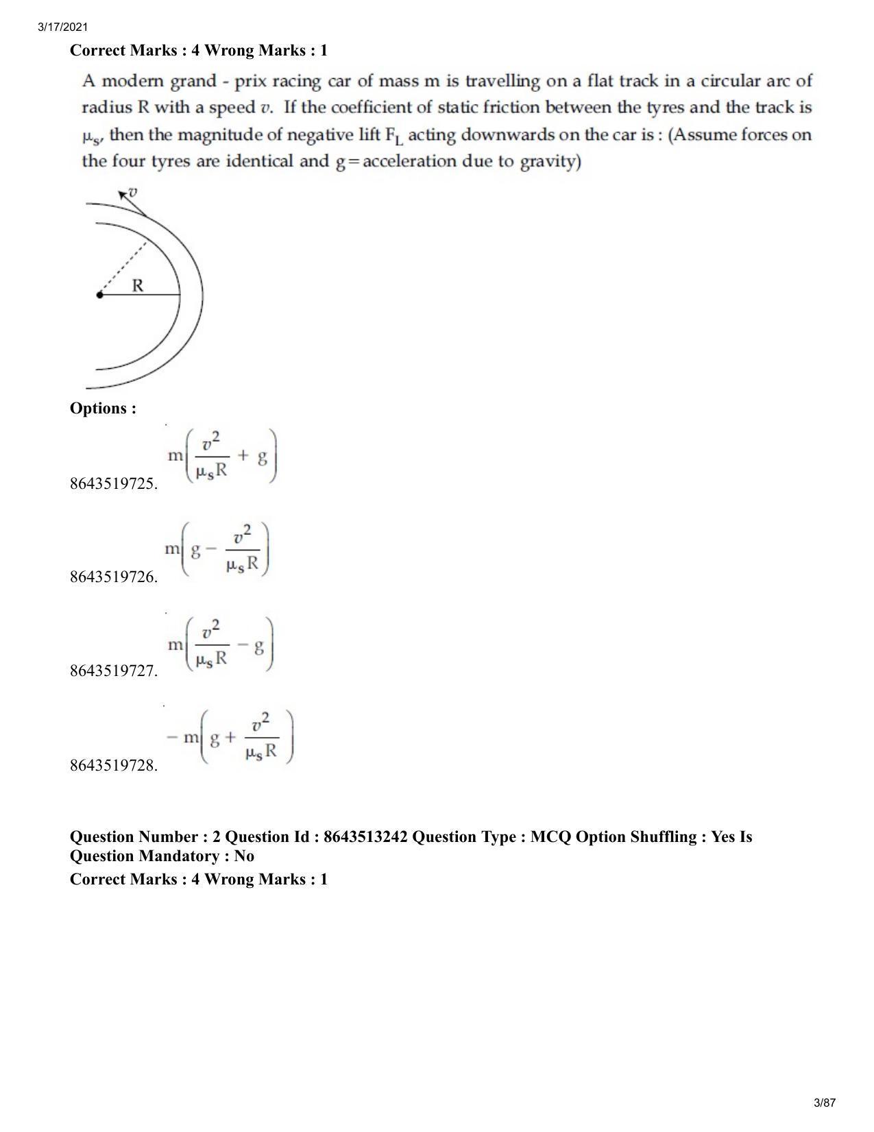 JEE Mains 2021: BTech H (Shift 1) 17-03-2021 Question Paper - Page 3