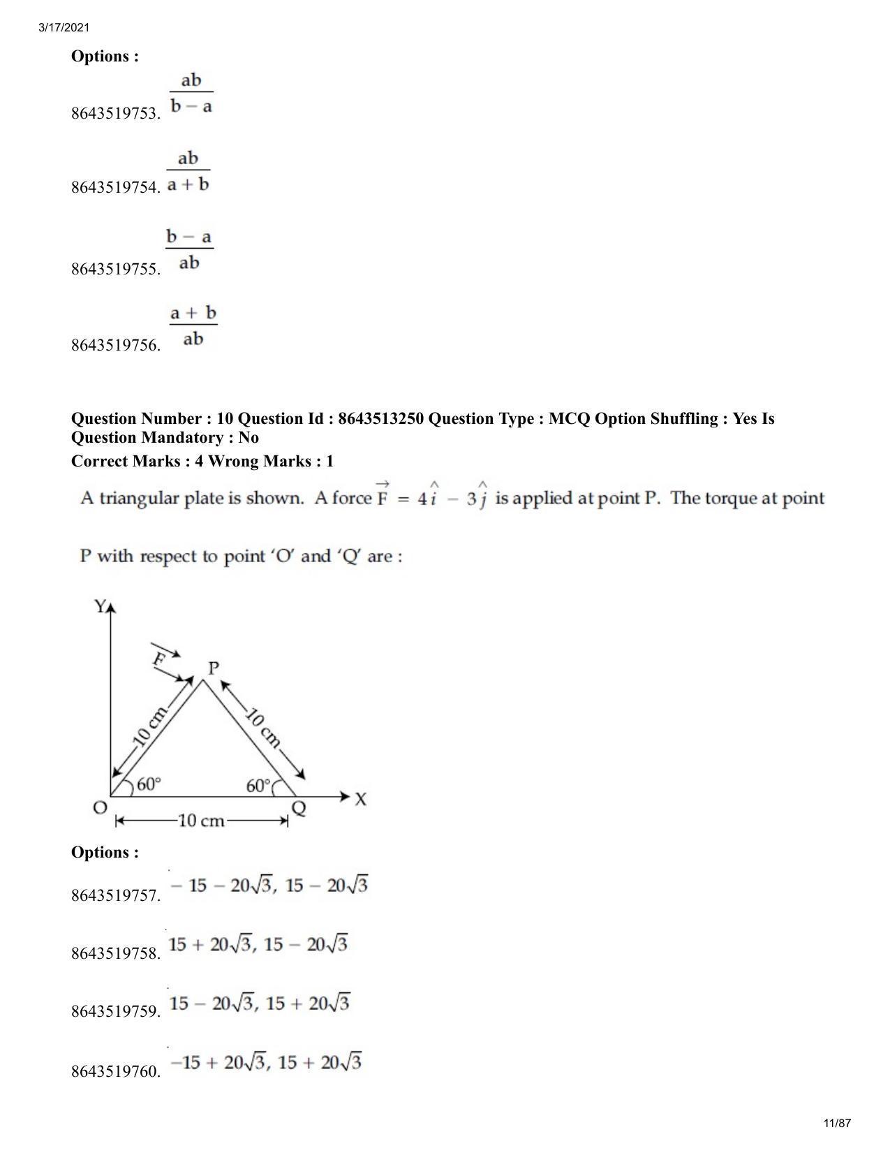 JEE Mains 2021: BTech H (Shift 1) 17-03-2021 Question Paper - Page 11