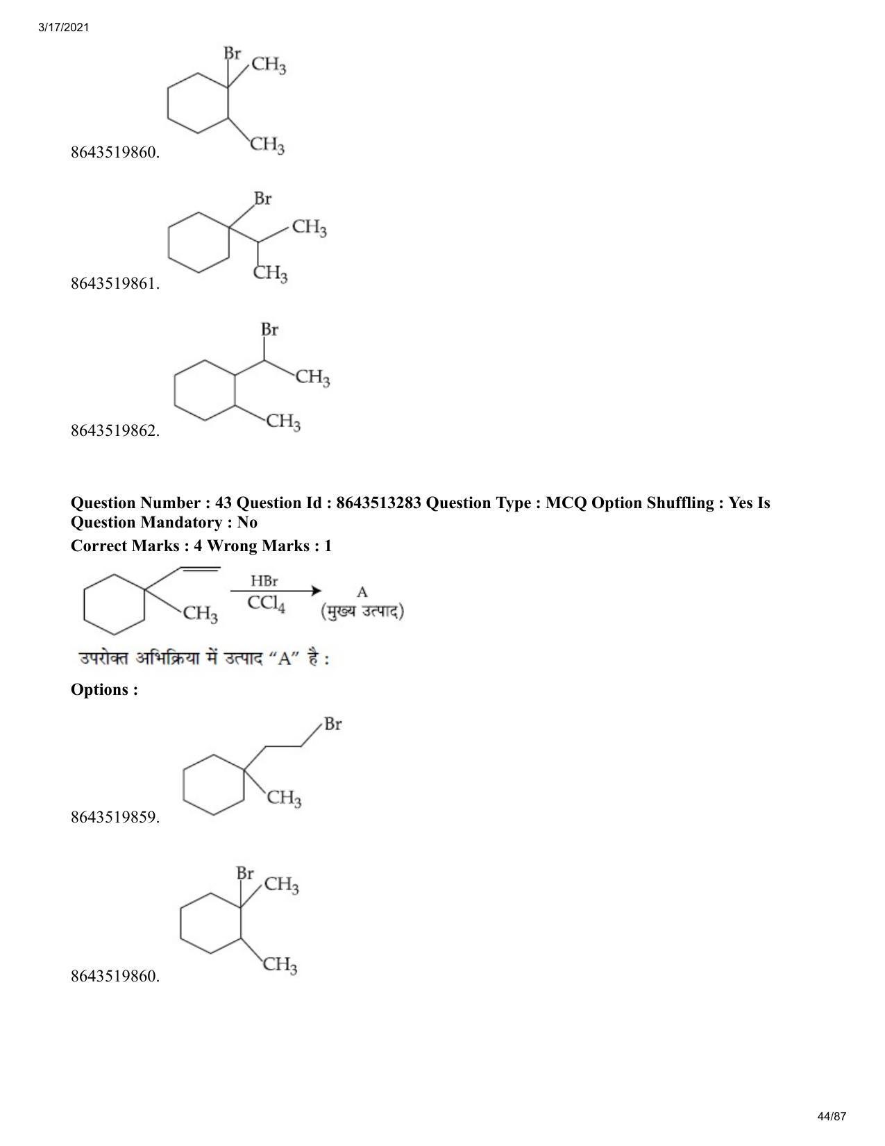 JEE Mains 2021: BTech H (Shift 1) 17-03-2021 Question Paper - Page 44