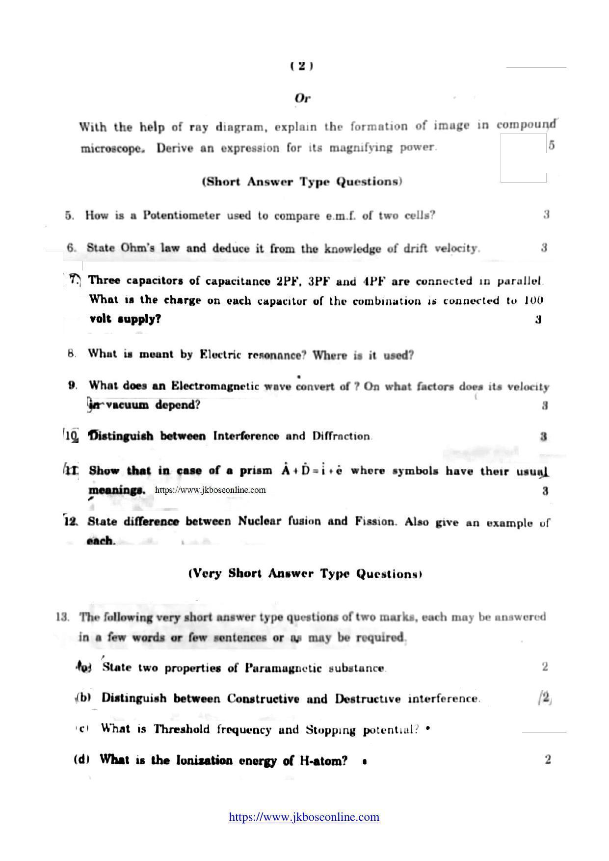 JKBOSE Class 12 Physics 1901-Z Question Papers 2021 - Page 2