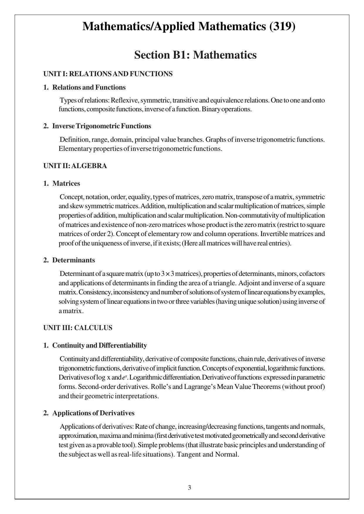 CUET Syllabus for Mathematics (English) - Page 3