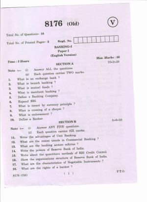 AP Inter 1st Year Banking-I (Old) March-2019-Vocational Question Paper