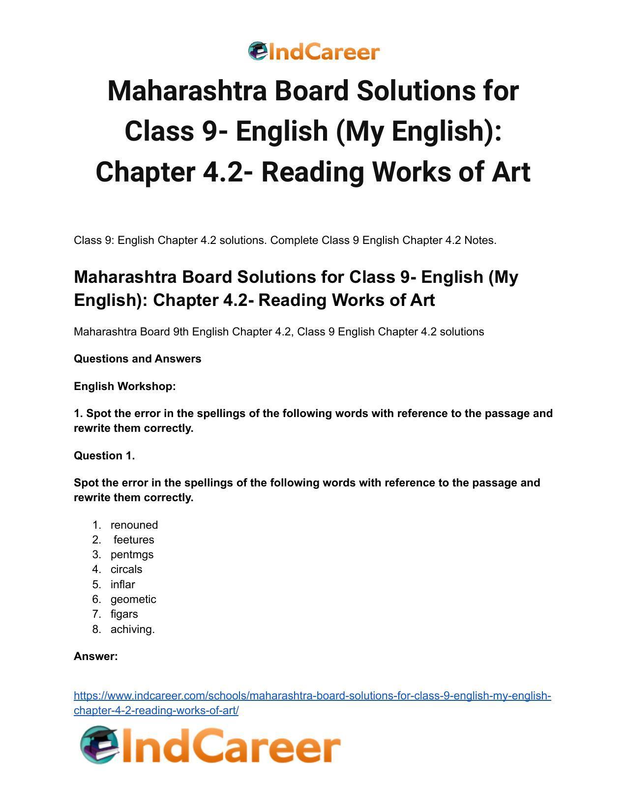 Maharashtra Board Solutions for Class 9- English (My English): Chapter 4.2- Reading Works of Art - Page 2