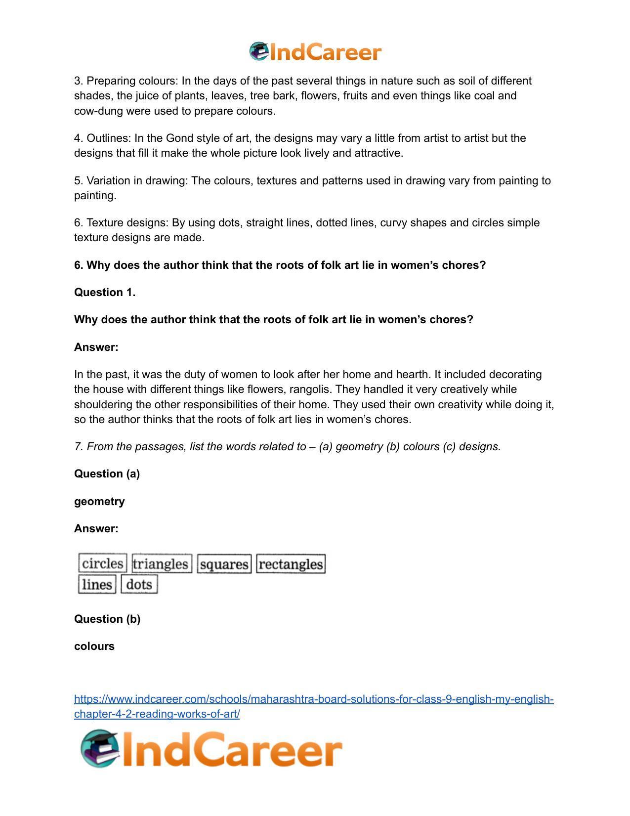 Maharashtra Board Solutions for Class 9- English (My English): Chapter 4.2- Reading Works of Art - Page 6