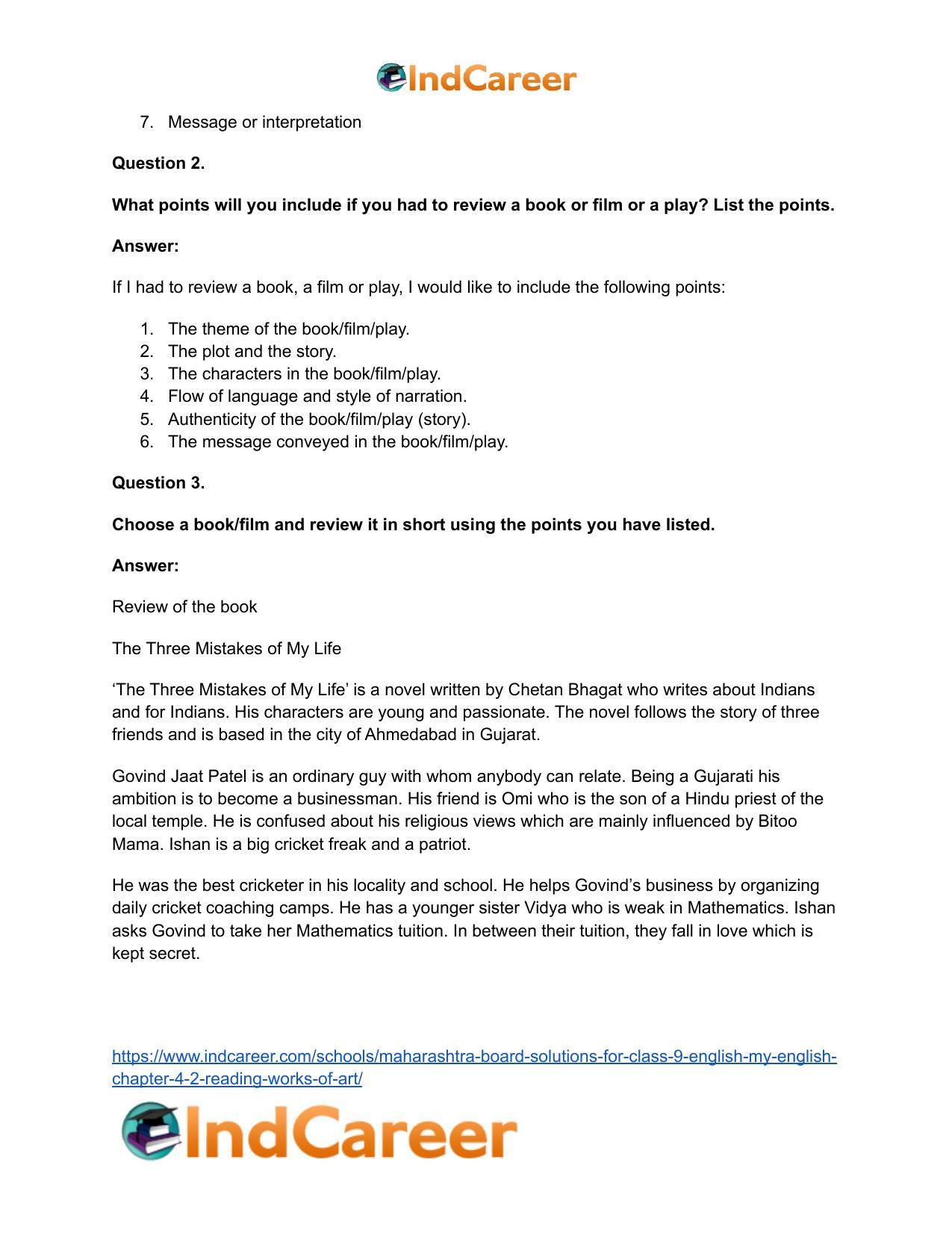 Maharashtra Board Solutions for Class 9- English (My English): Chapter 4.2- Reading Works of Art - Page 8