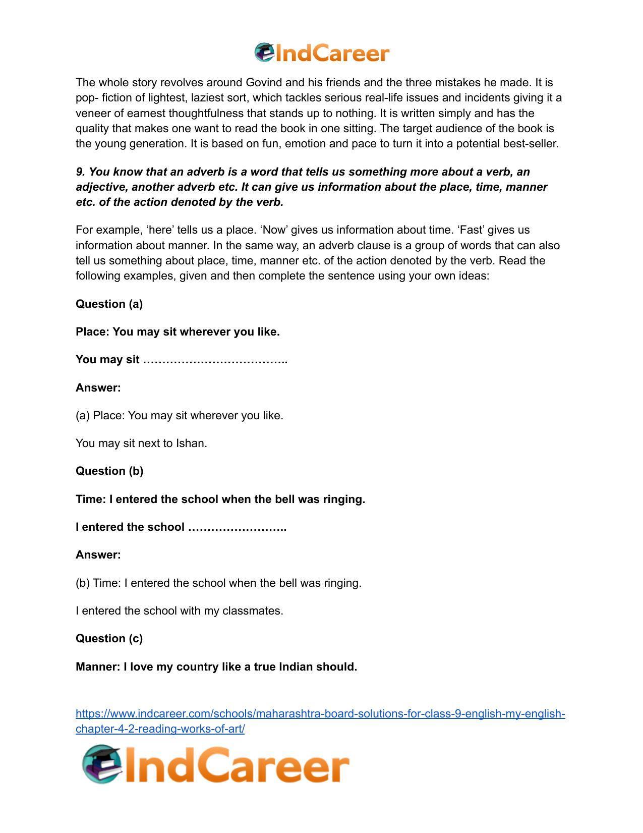 Maharashtra Board Solutions for Class 9- English (My English): Chapter 4.2- Reading Works of Art - Page 9