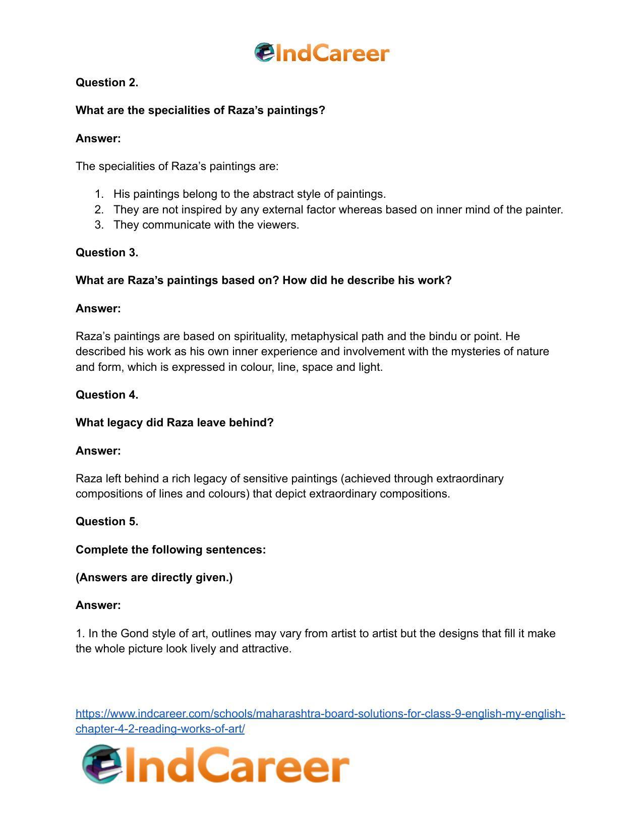 Maharashtra Board Solutions for Class 9- English (My English): Chapter 4.2- Reading Works of Art - Page 12