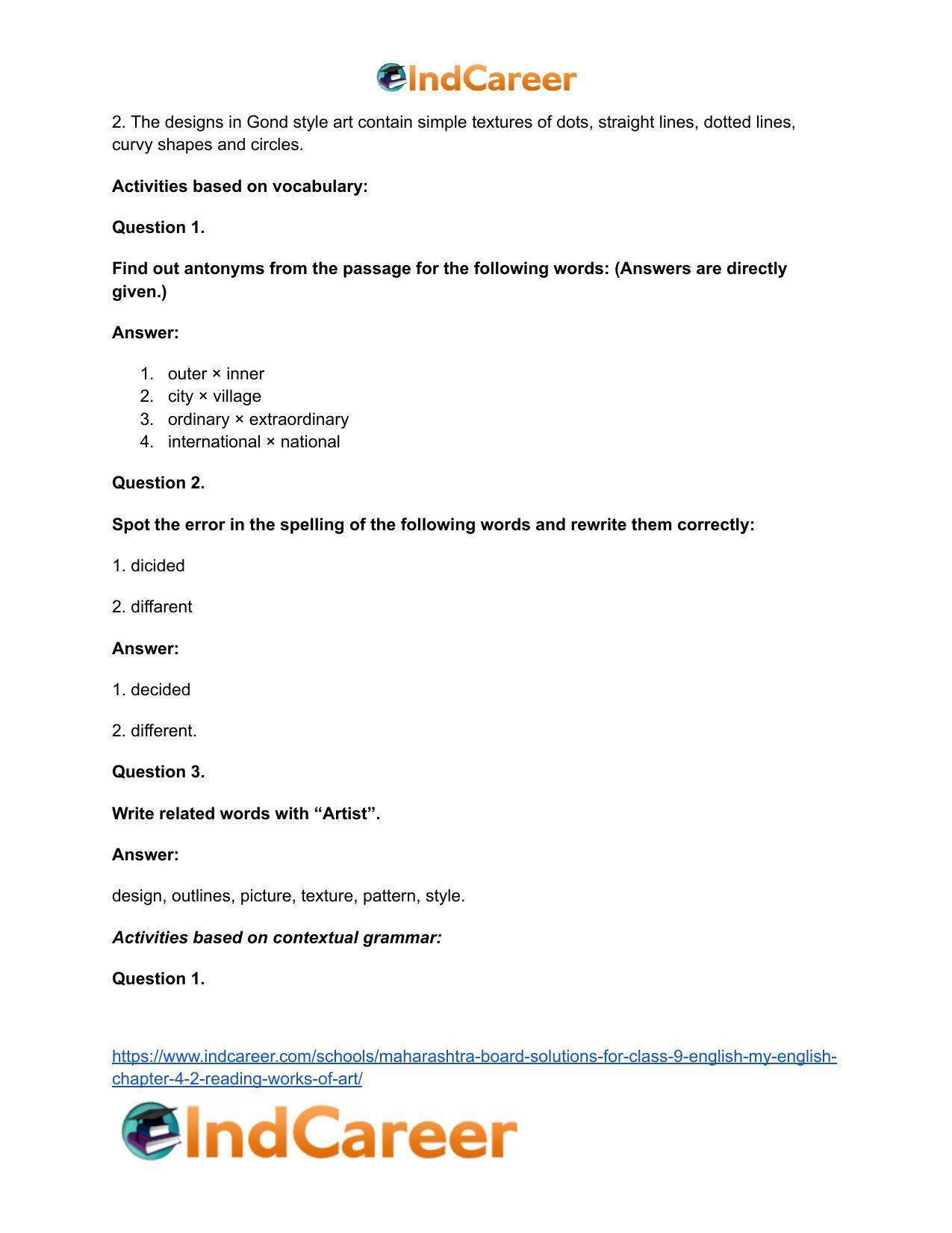 Maharashtra Board Solutions for Class 9- English (My English): Chapter 4.2- Reading Works of Art - Page 13