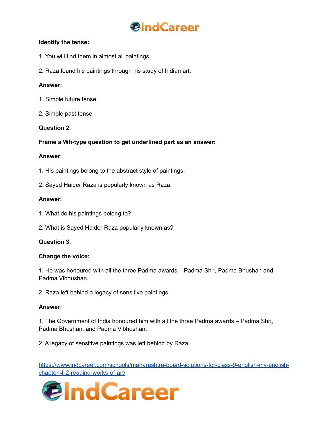 Maharashtra Board Solutions for Class 9- English (My English): Chapter 4.2- Reading Works of Art - Page 14