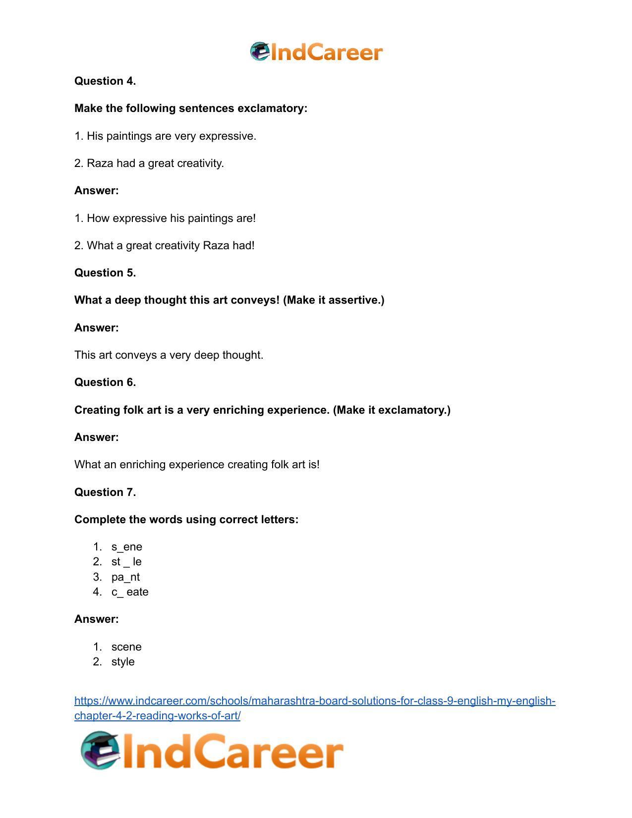 Maharashtra Board Solutions for Class 9- English (My English): Chapter 4.2- Reading Works of Art - Page 15