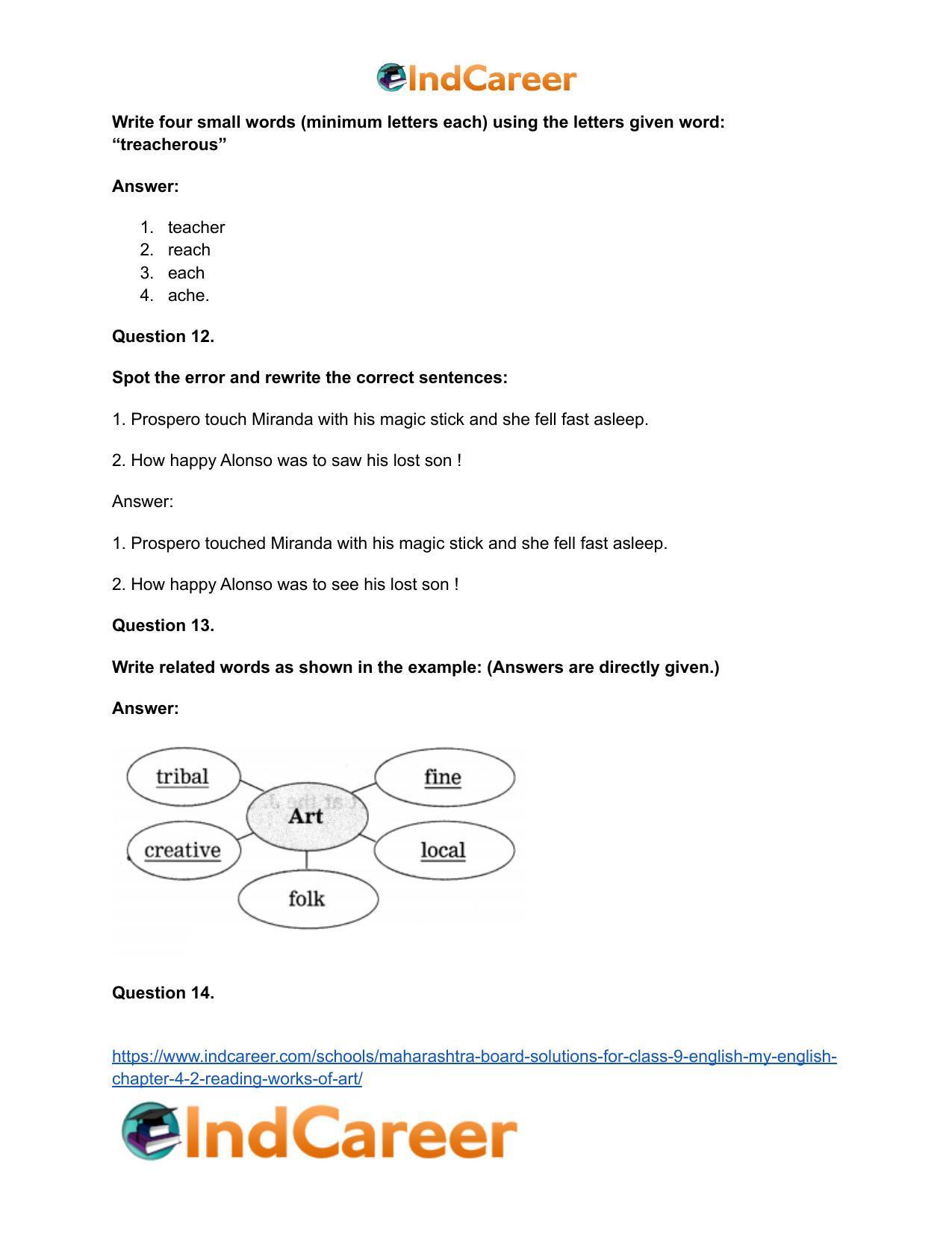 Maharashtra Board Solutions for Class 9- English (My English): Chapter 4.2- Reading Works of Art - Page 17