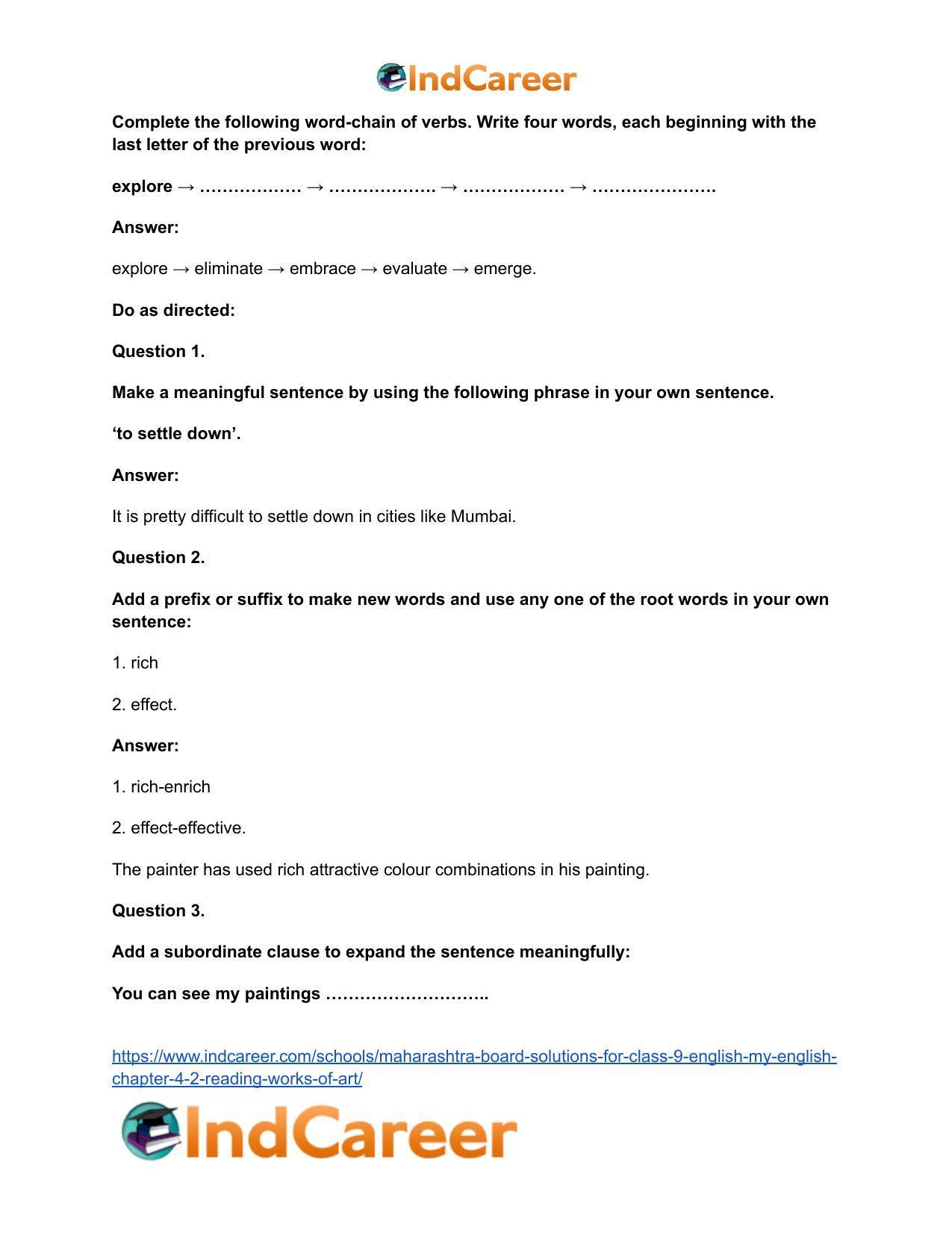 Maharashtra Board Solutions for Class 9- English (My English): Chapter 4.2- Reading Works of Art - Page 18