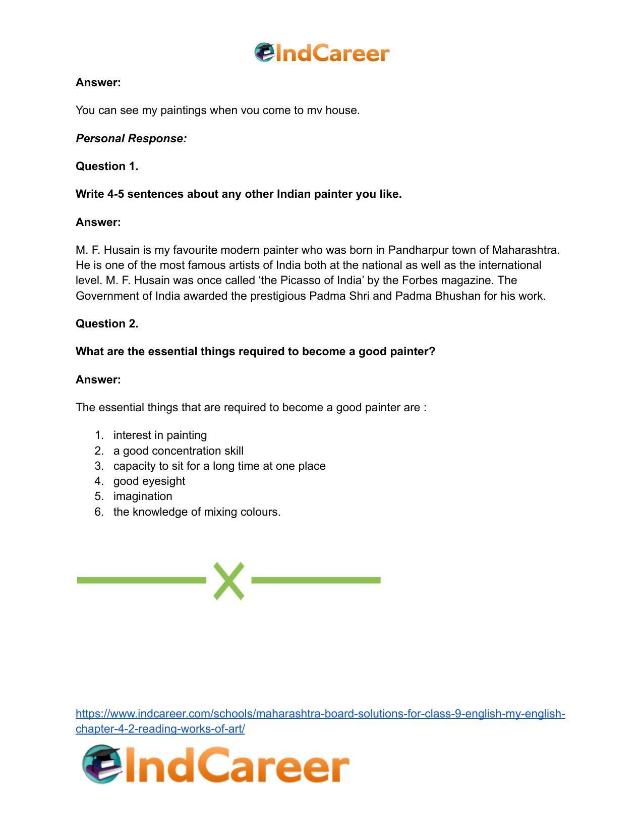 Maharashtra Board Solutions for Class 9- English (My English): Chapter 4.2- Reading Works of Art - Page 19
