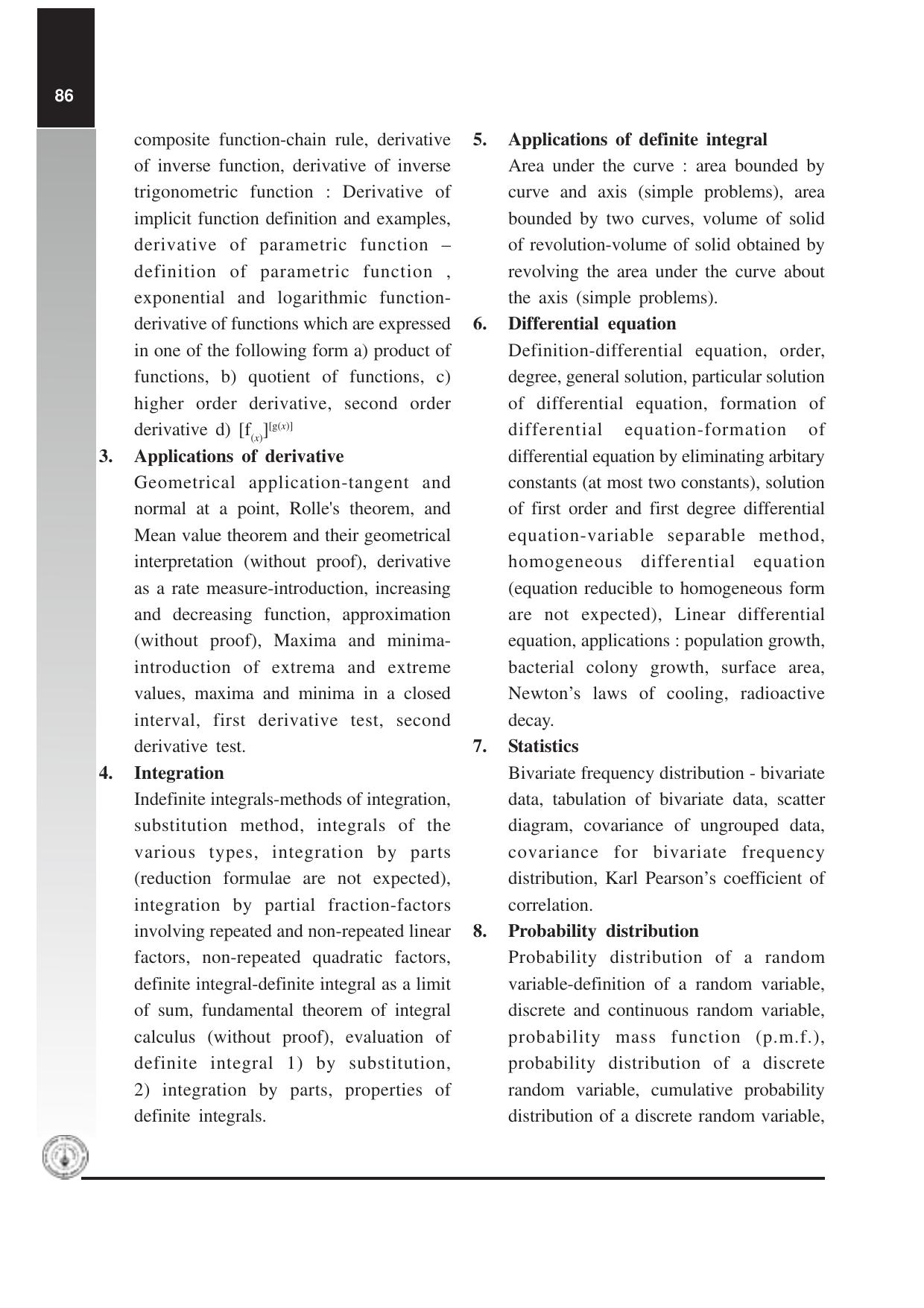 Maharashtra HSC Mathematics and Statistics Syllabus  - Page 8