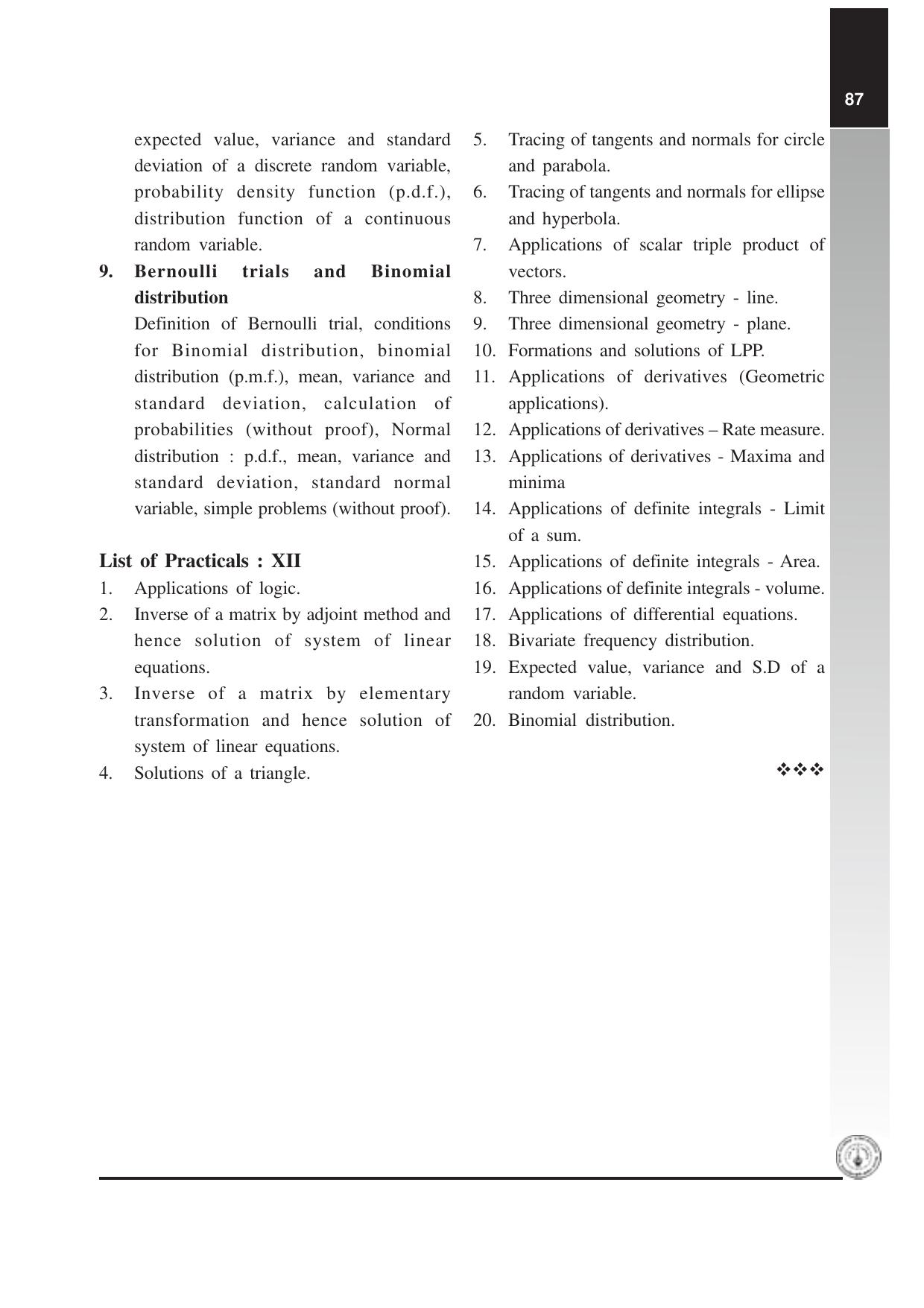 Maharashtra HSC Mathematics and Statistics Syllabus  - Page 9