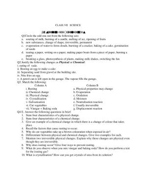 CBSE Worksheets for Class 7 Science Physical and Chemical Change Assignment 2