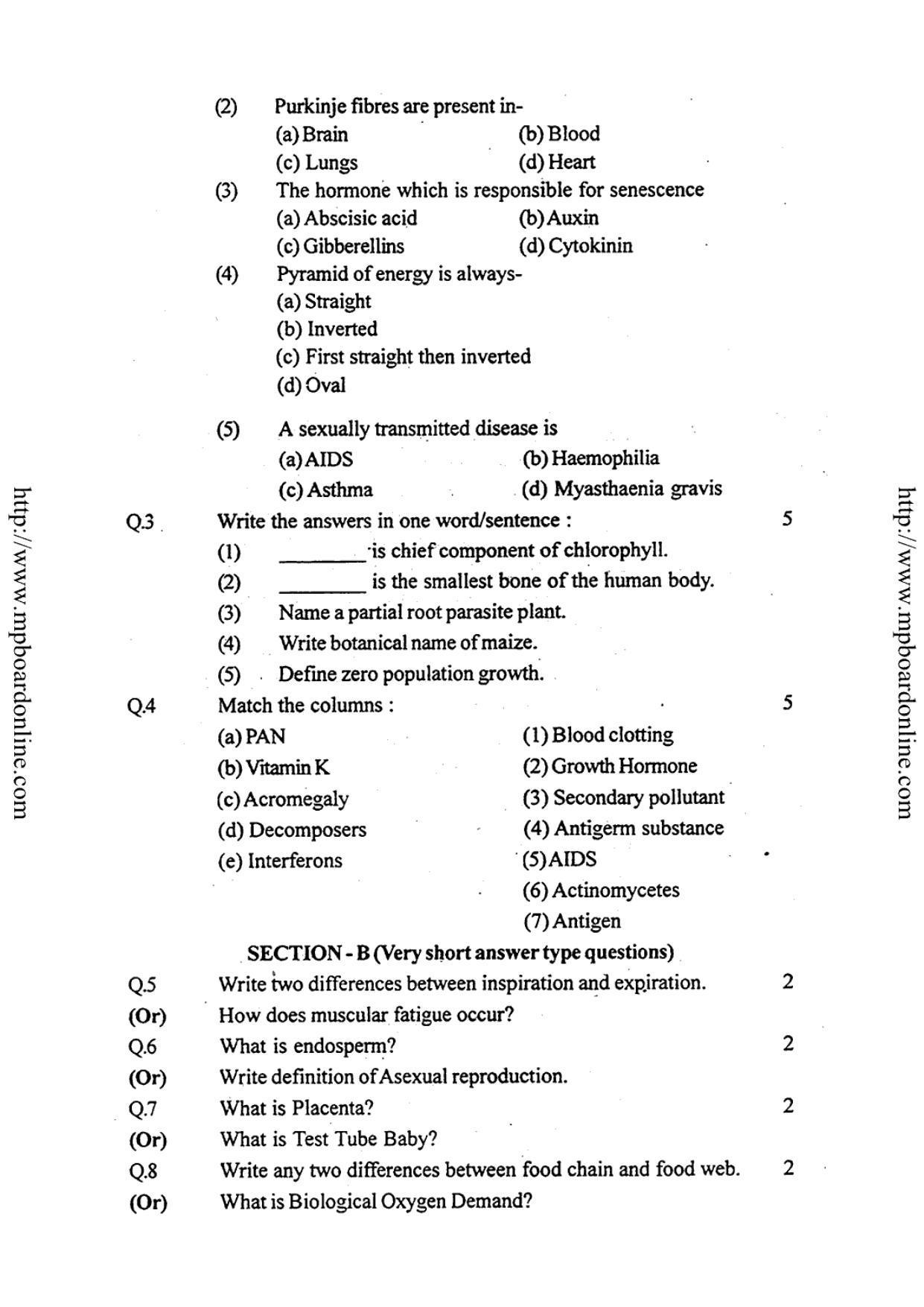 MP Board Class 12 Biology 2018 Question Paper - Page 5